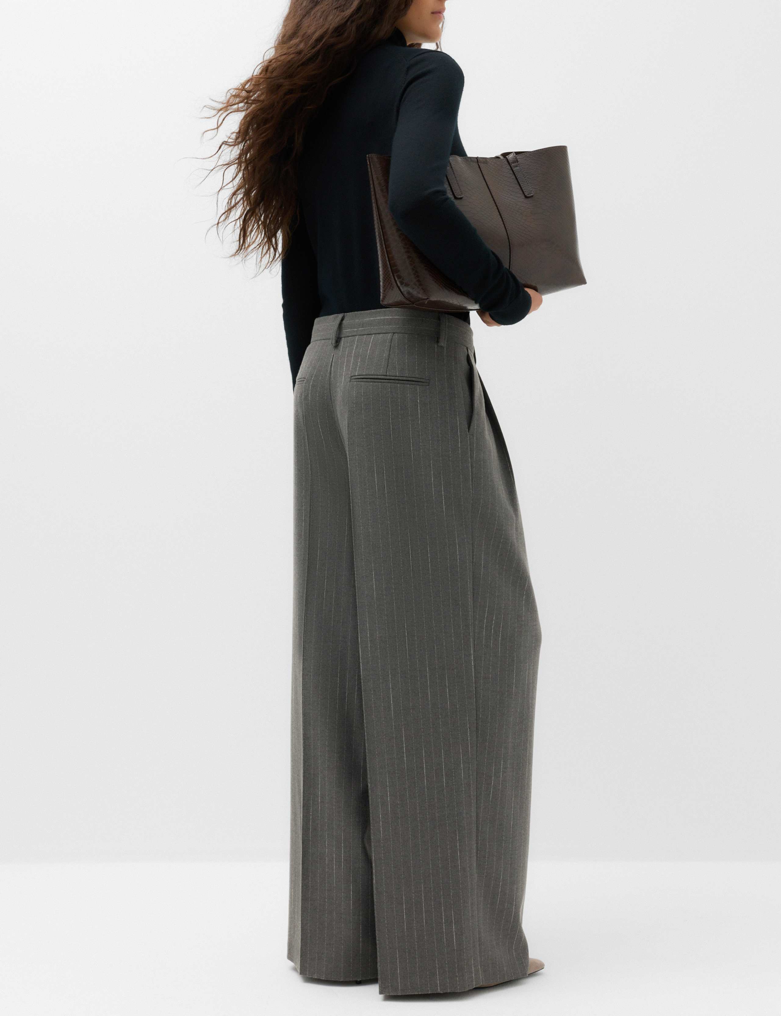 Pinstripe Pleat Front Straight Leg Trousers 4 of 7