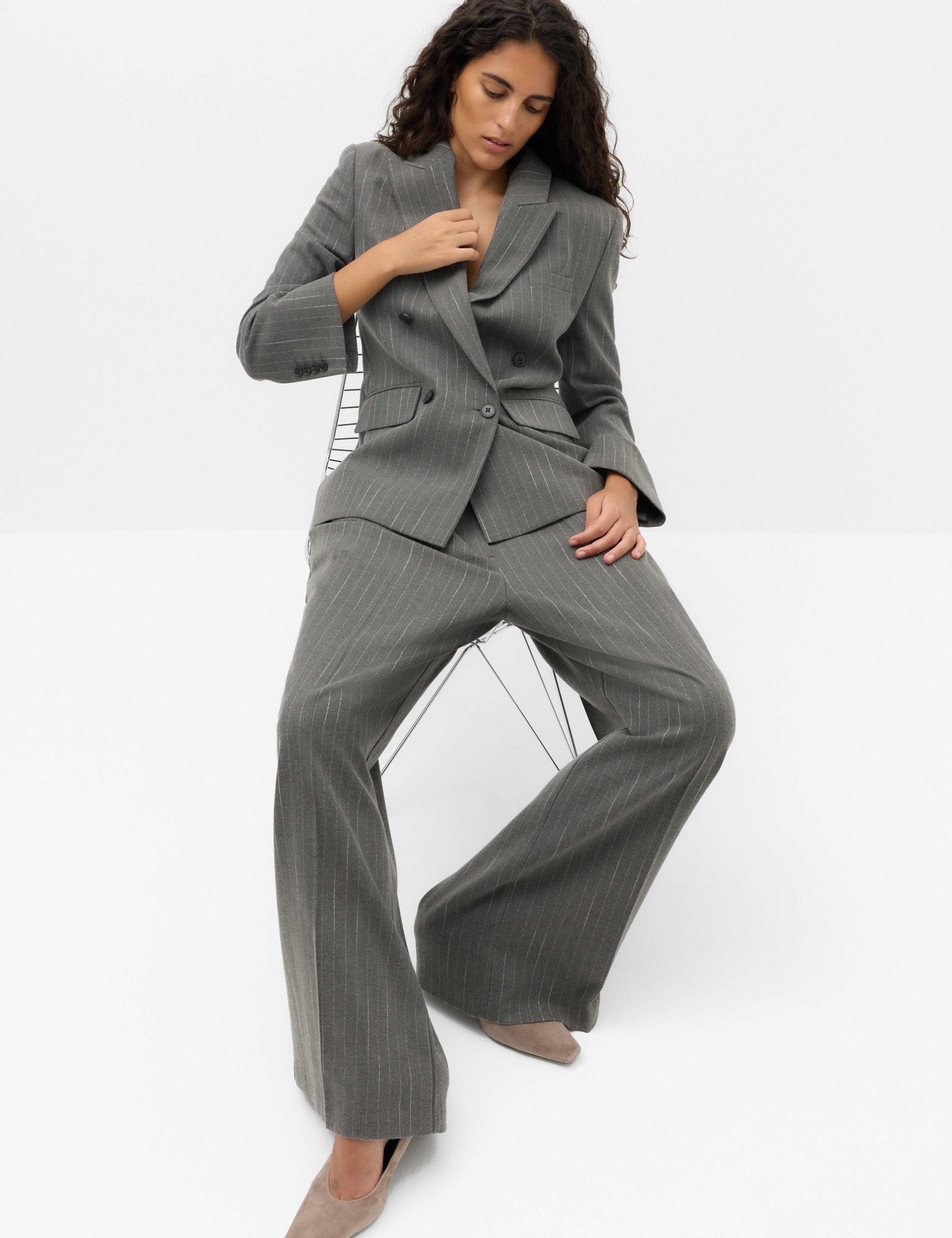 Pinstripe Pleat Front Straight Leg Trousers 5 of 7