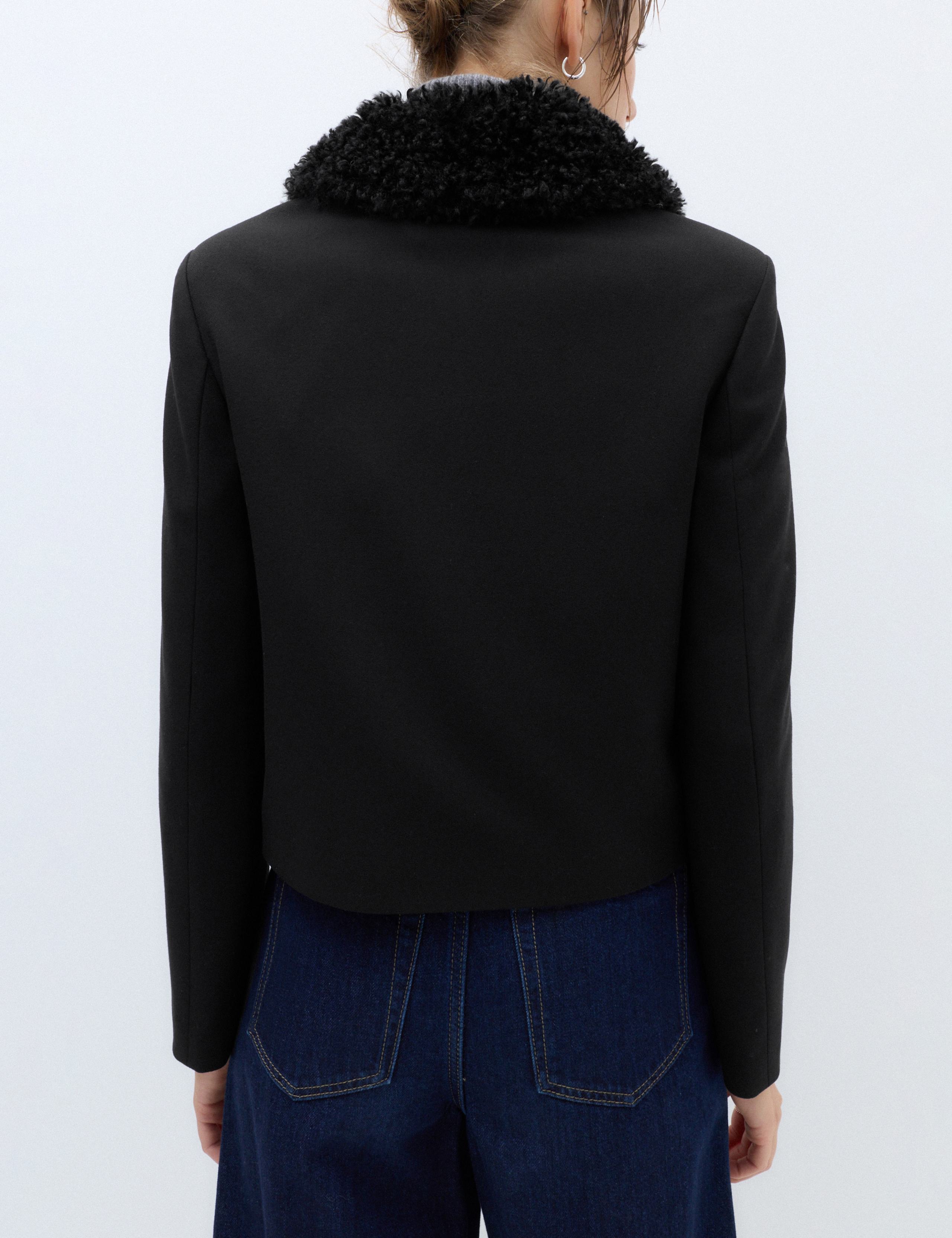 Faux Fur Trim Collared Short Jacket with Stretch 5 of 7