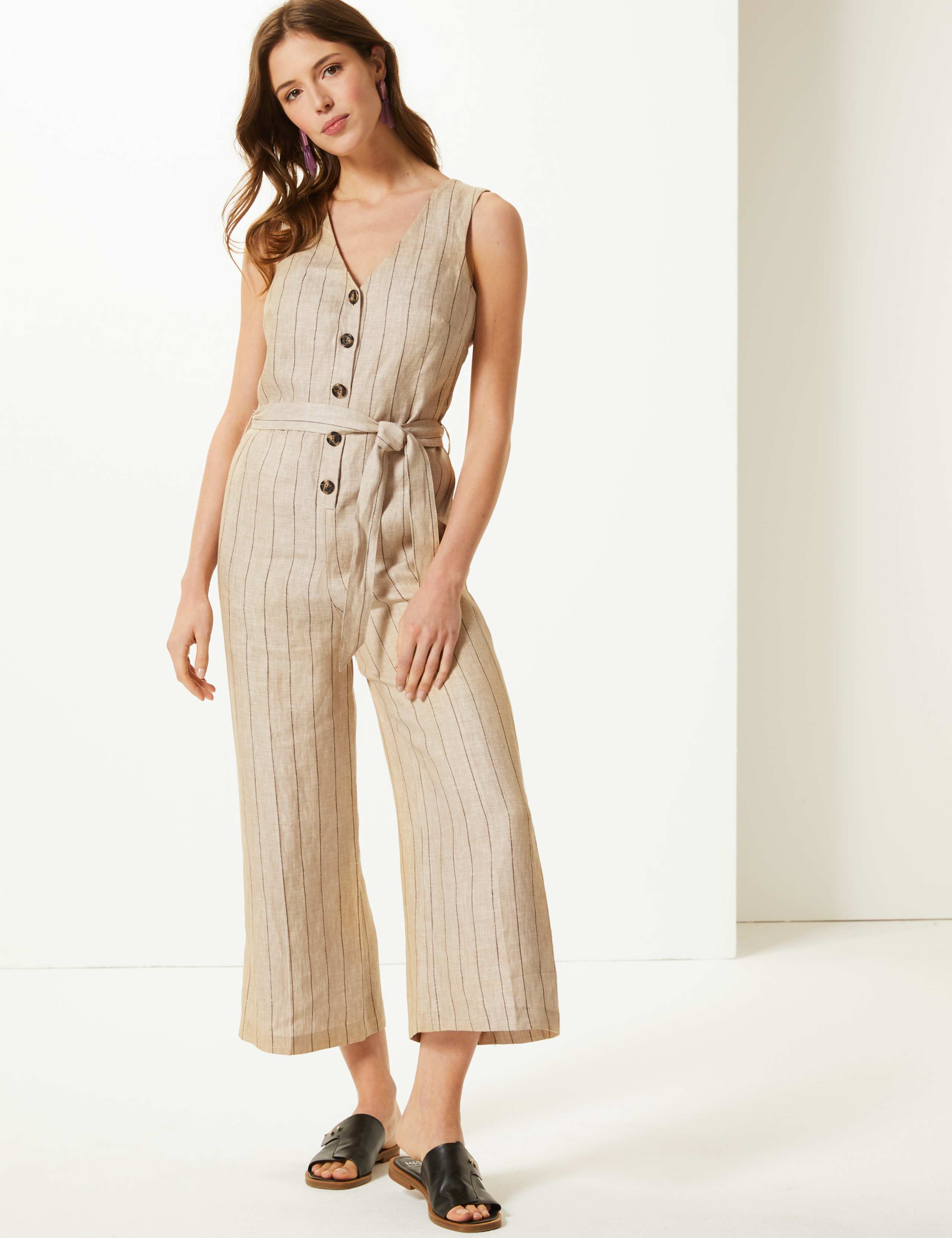 Pure Linen Striped Jumpsuit 1 of 3