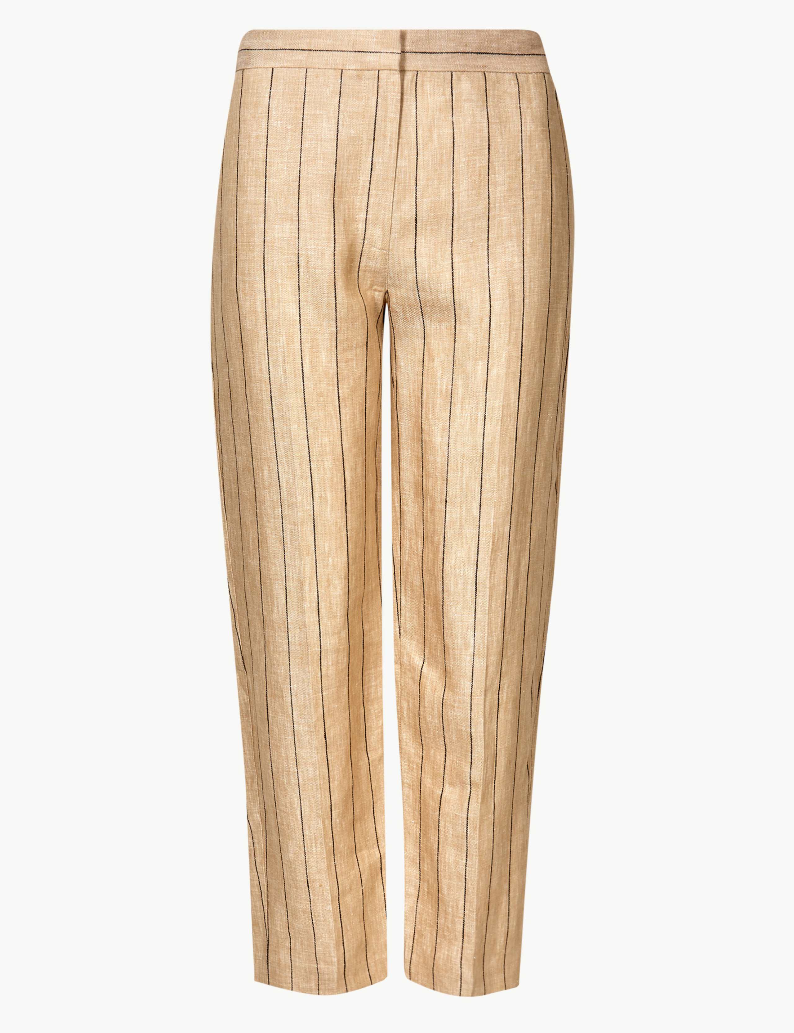 Pure Linen Striped Ankle Grazer Trousers 2 of 5