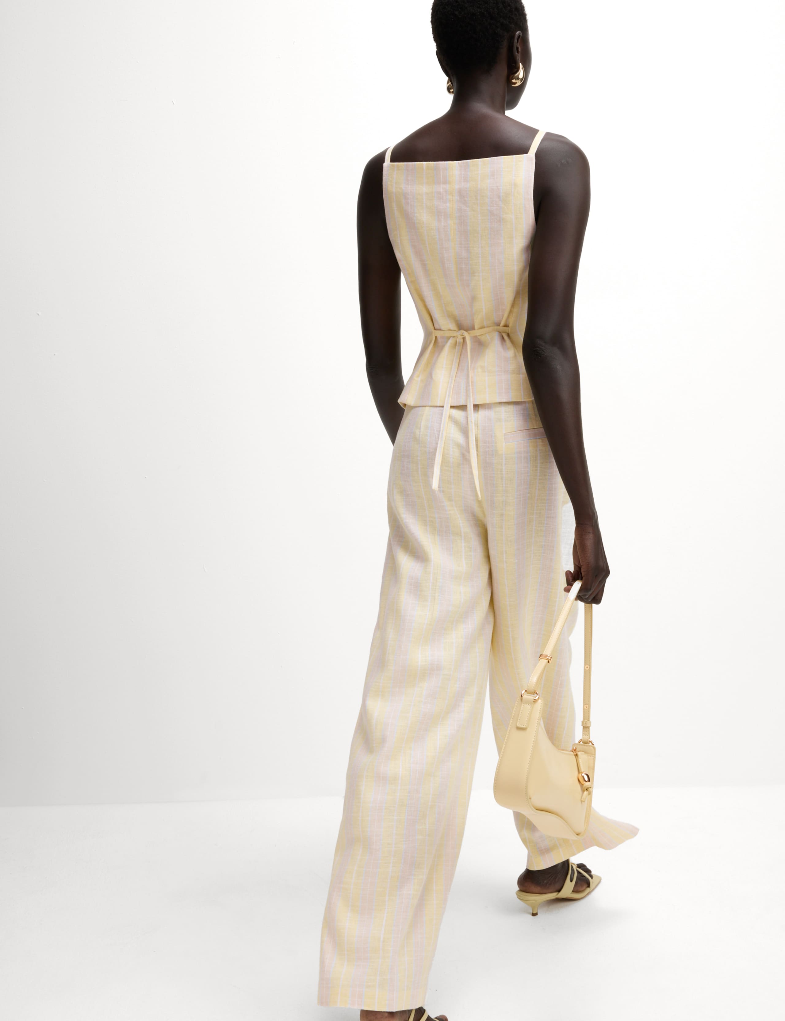 Linen Blend Striped Wide Leg Trousers 4 of 5