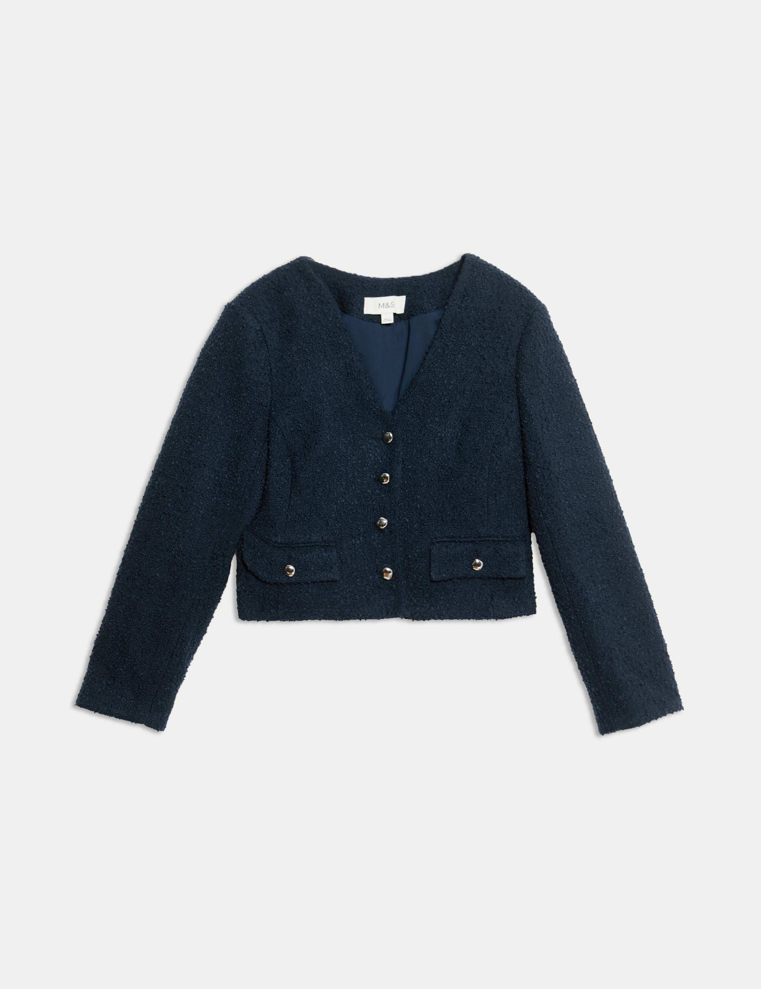 V Neck Fringe Tweed Jacket 2 of 6