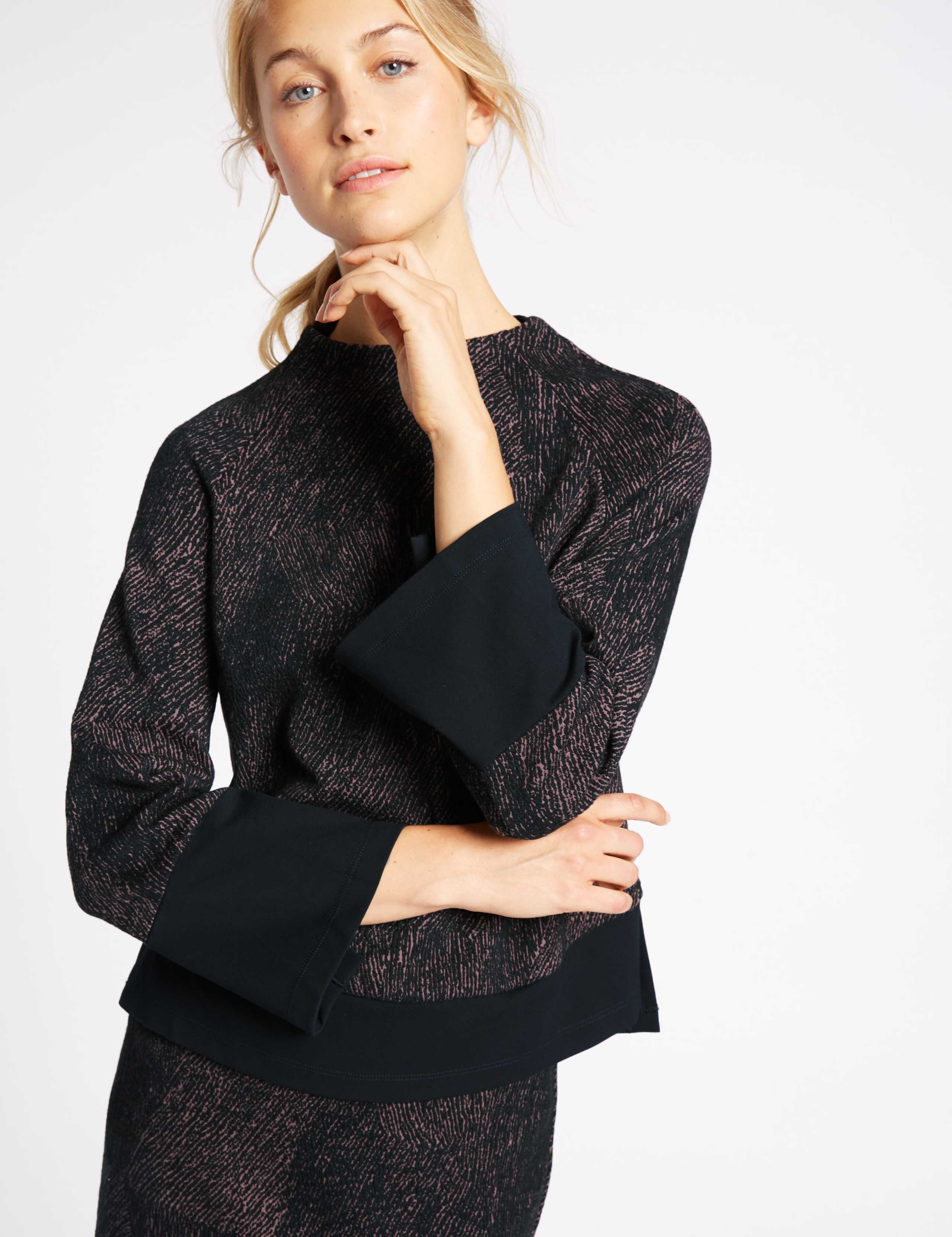 Printed Ponte Long Sleeve Shell Top 2 of 5