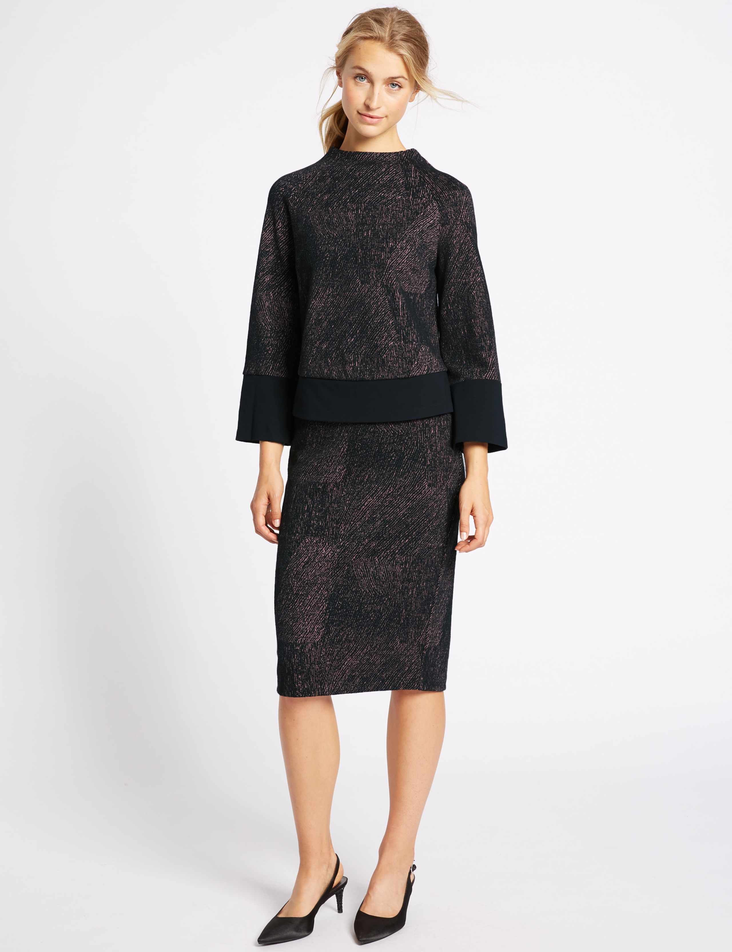 Printed Ponte Long Sleeve Shell Top 5 of 5