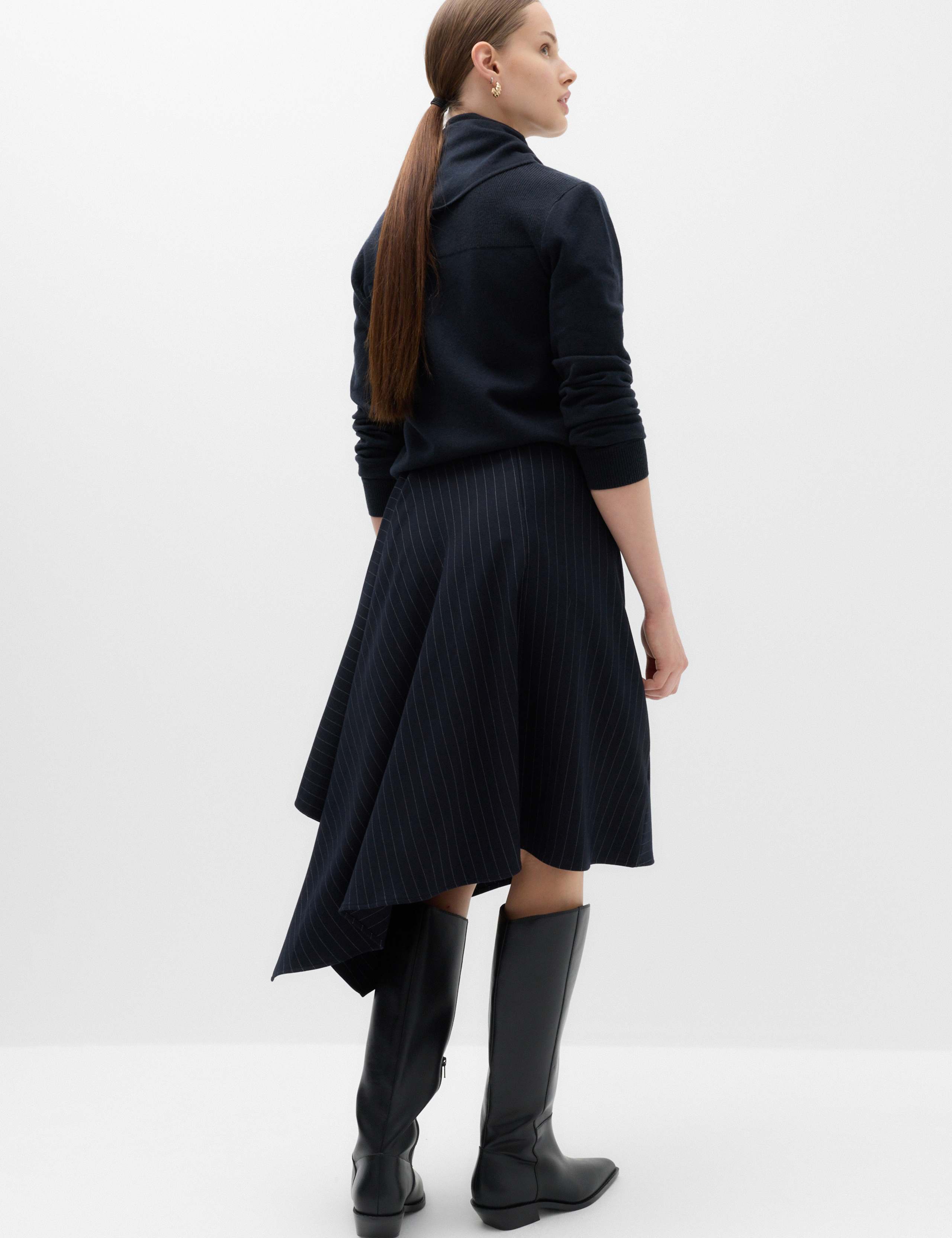Pinstripe Midi Asymmetric Skirt 3 of 6