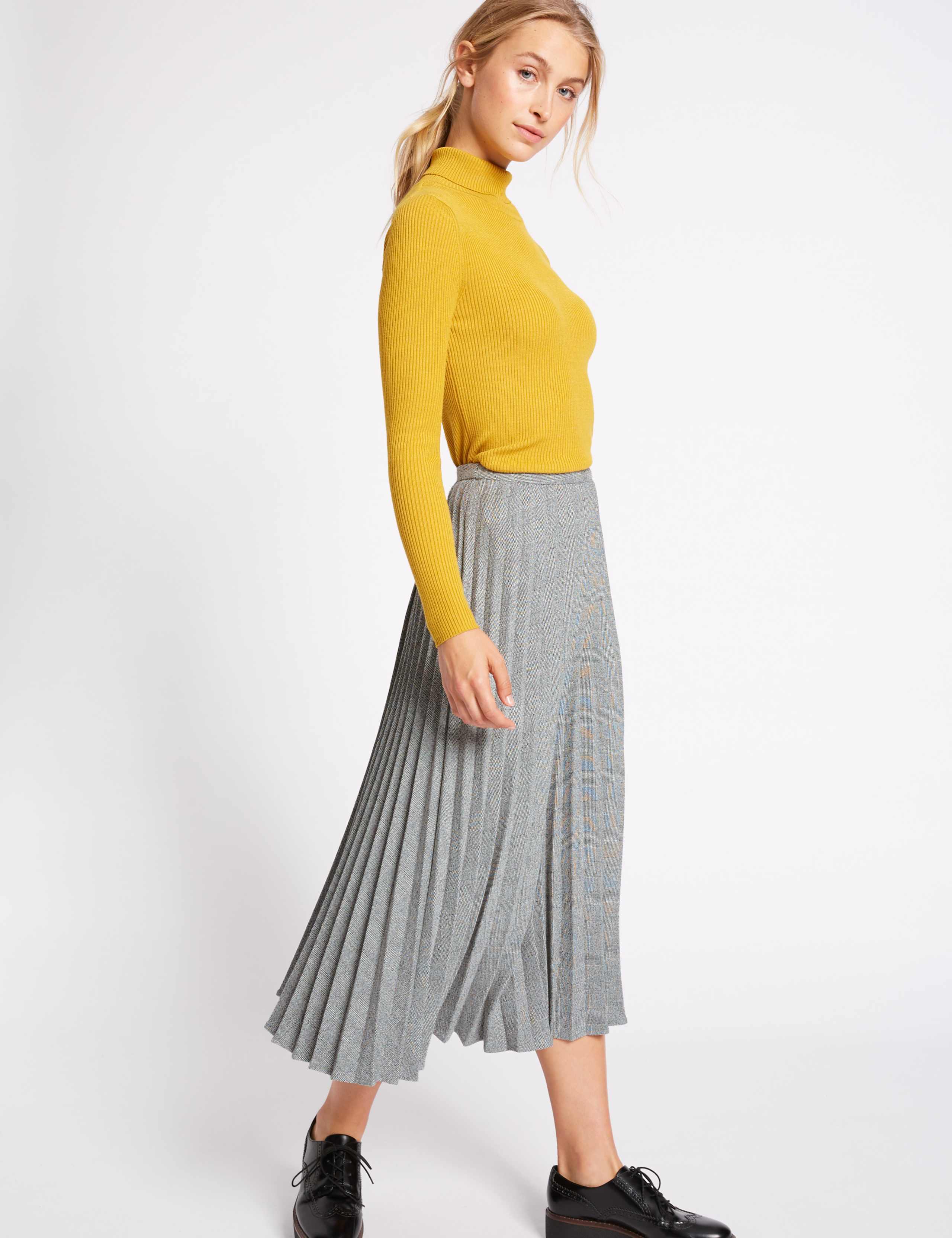 Checked Pleated Midi Skirt 3 of 6