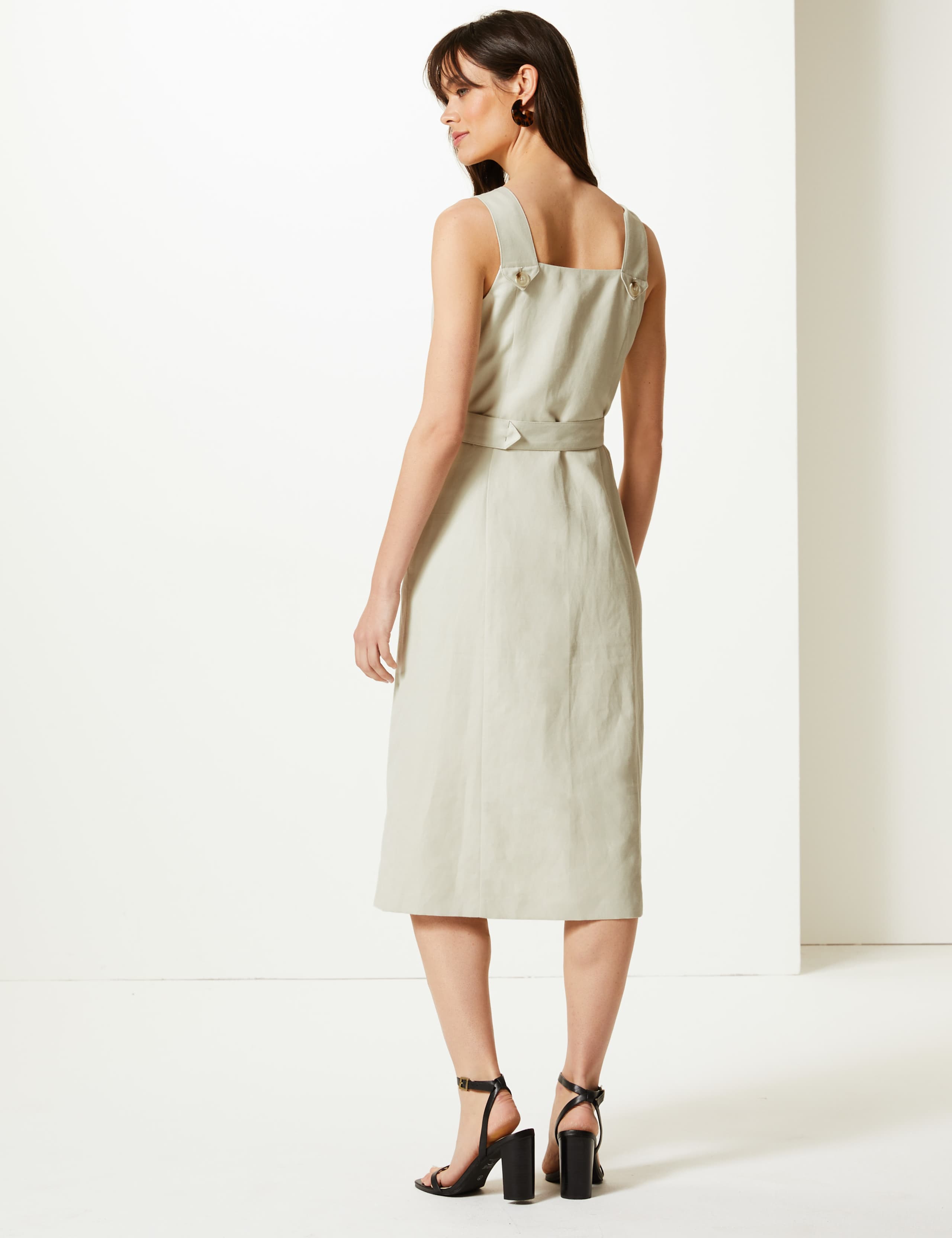 Linen Rich Double Button Front Midi Dress 4 of 4