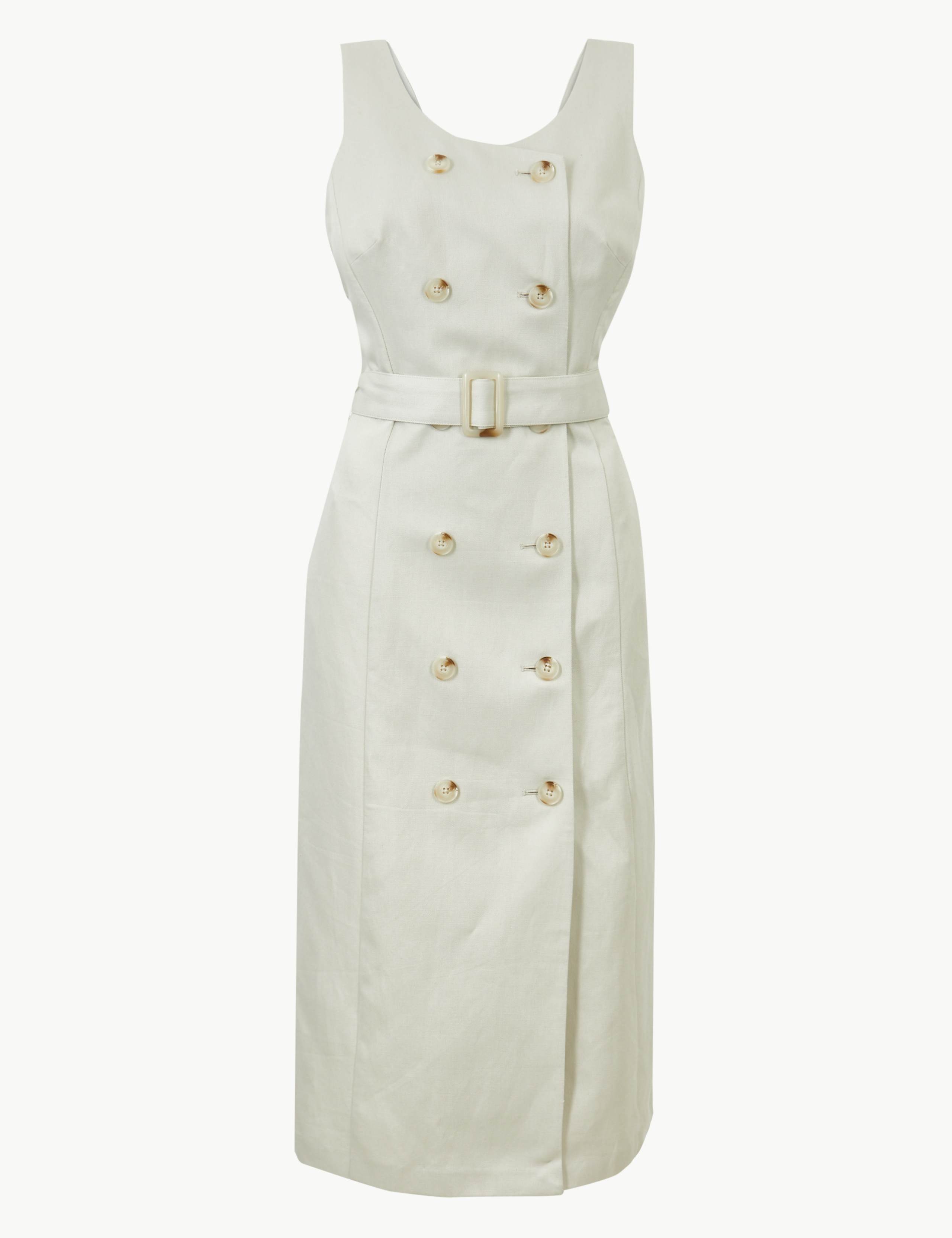 Linen Rich Double Button Front Midi Dress 2 of 4