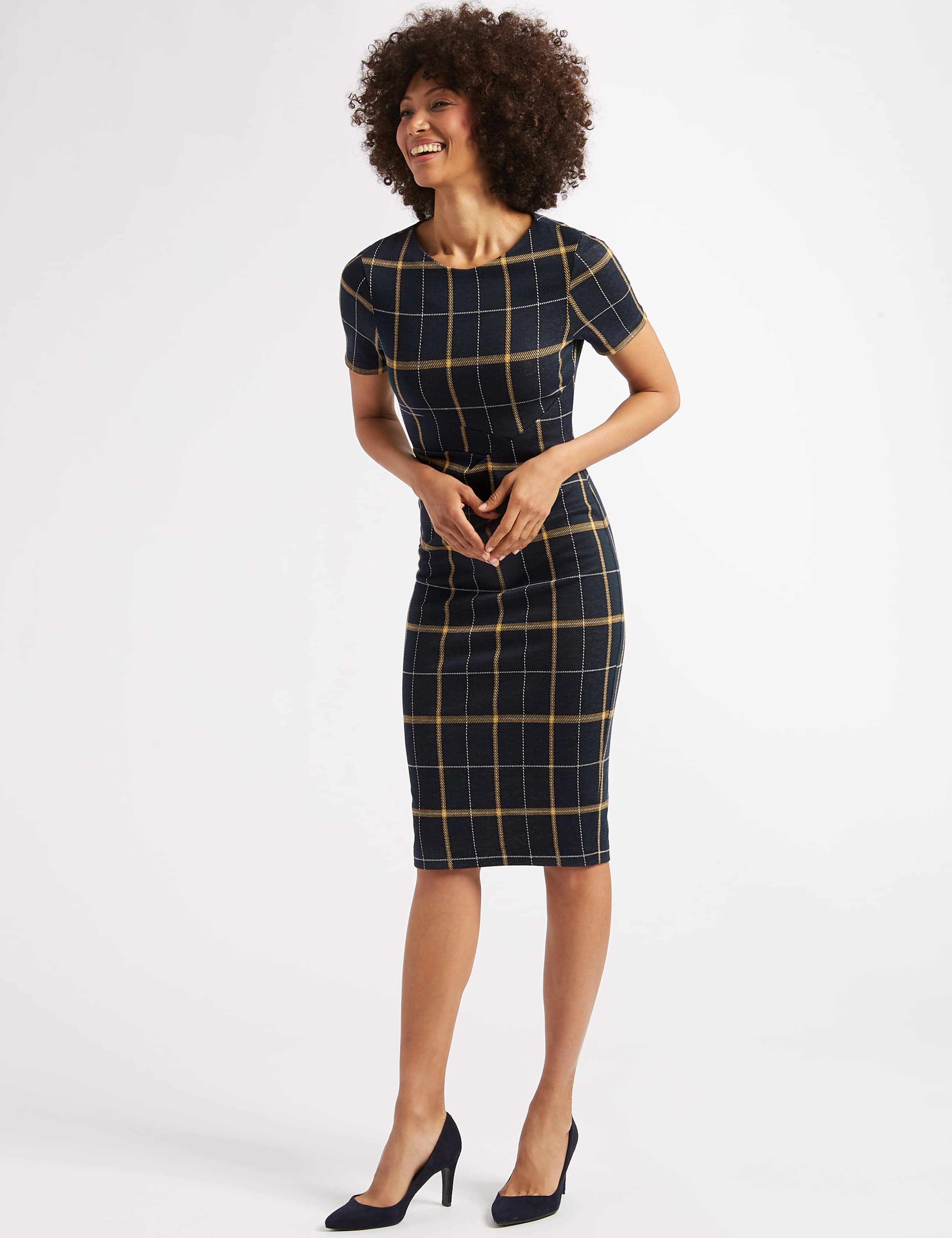 Checked Half Sleeve Pencil Dress 3 of 5