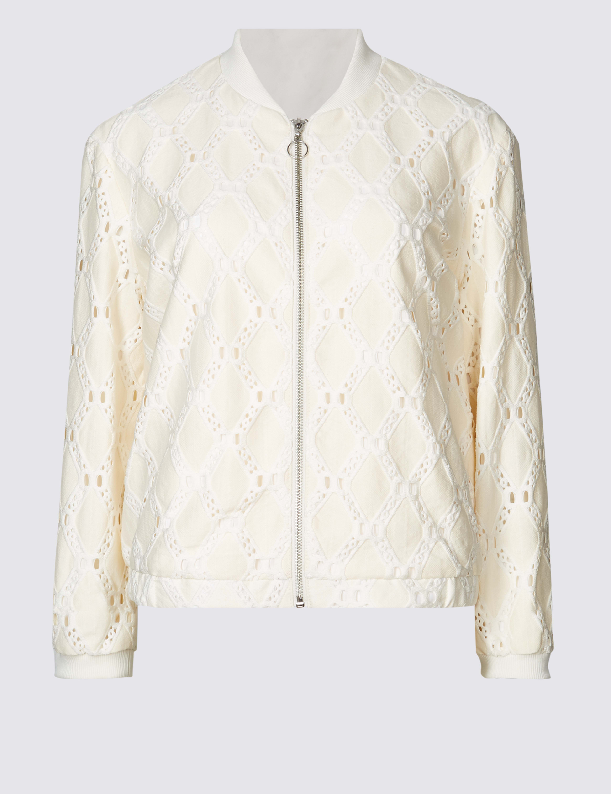 Cotton Blend Lace Bomber Jacket 2 of 5