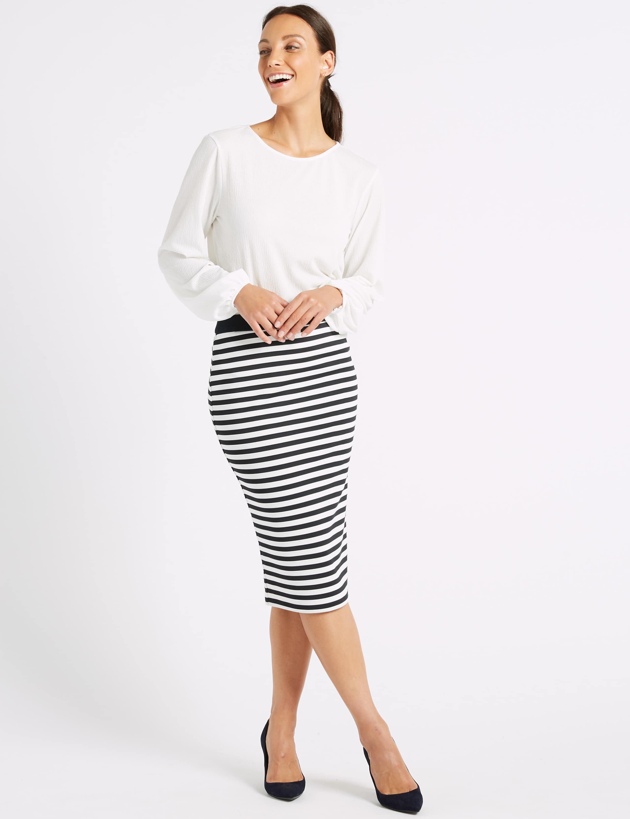 Striped Jersey Pencil Skirt 1 of 6