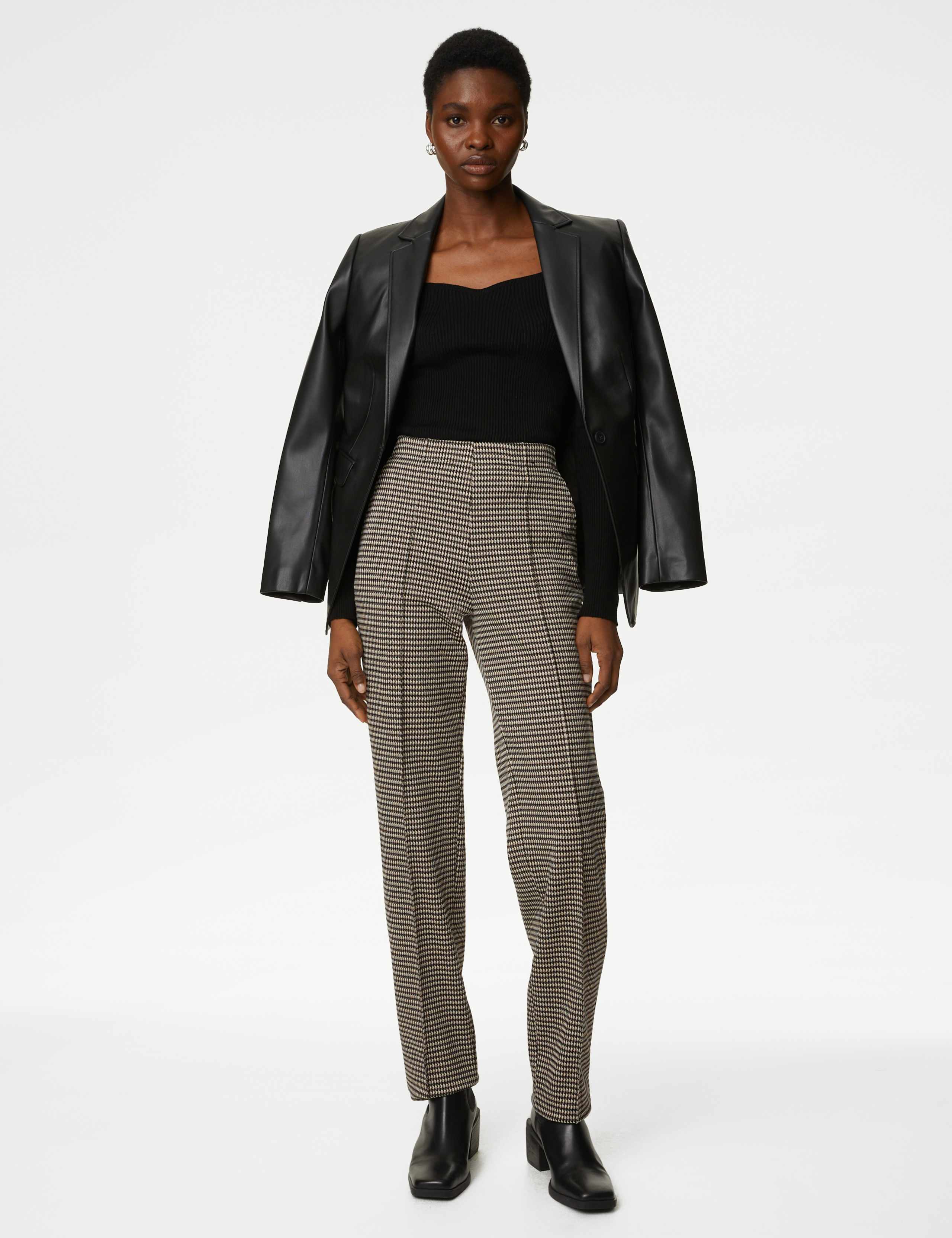 Twill Jersey Houndstooth Pintuck Trousers 1 of 5