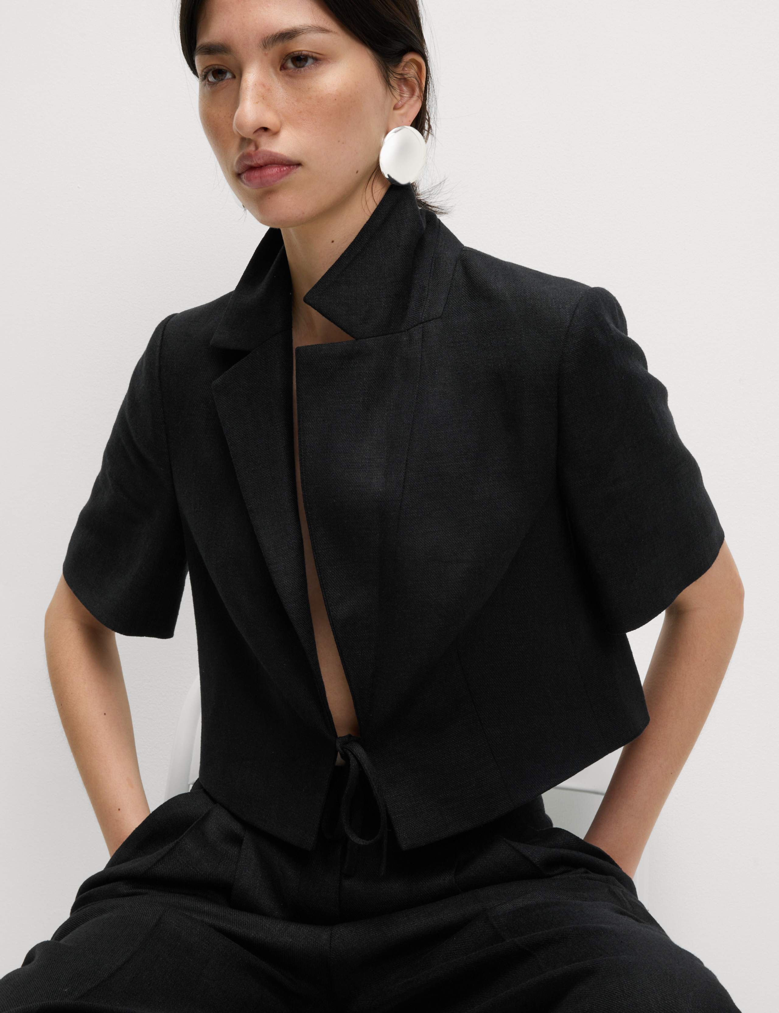 Linen Twill Rich Cropped Short Sleeve Jacket 1 of 7