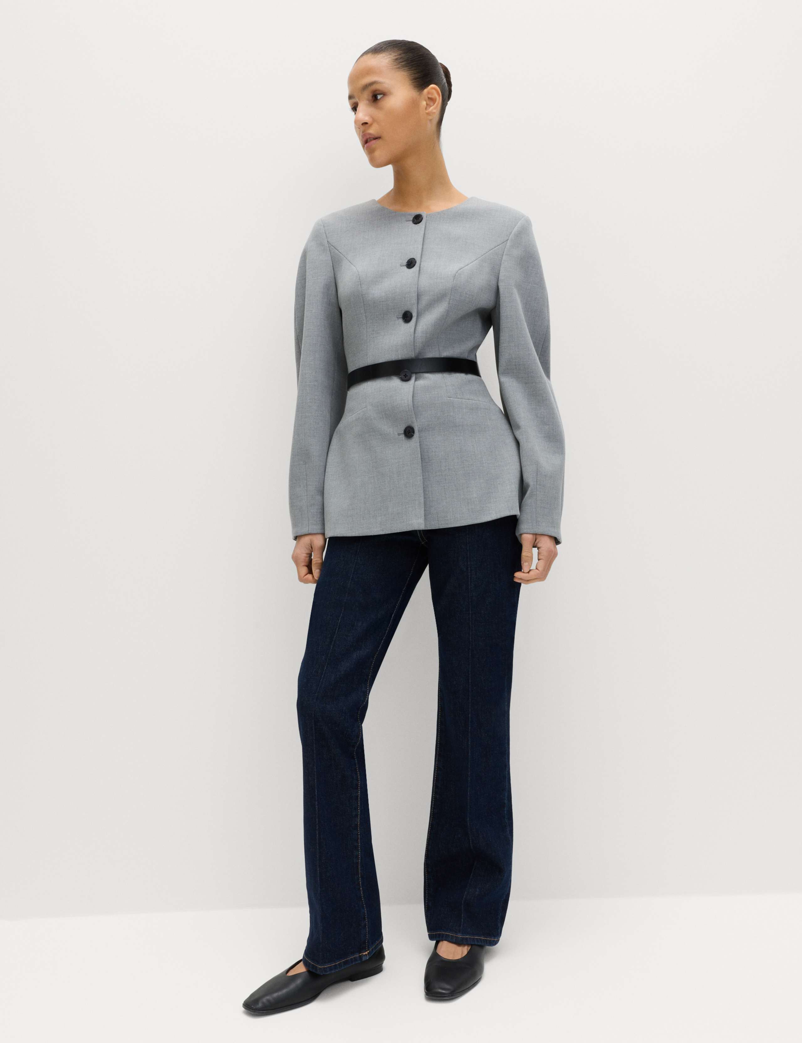 Tailored Hourglass Collarless Cinched Waist Jacket 6 of 6