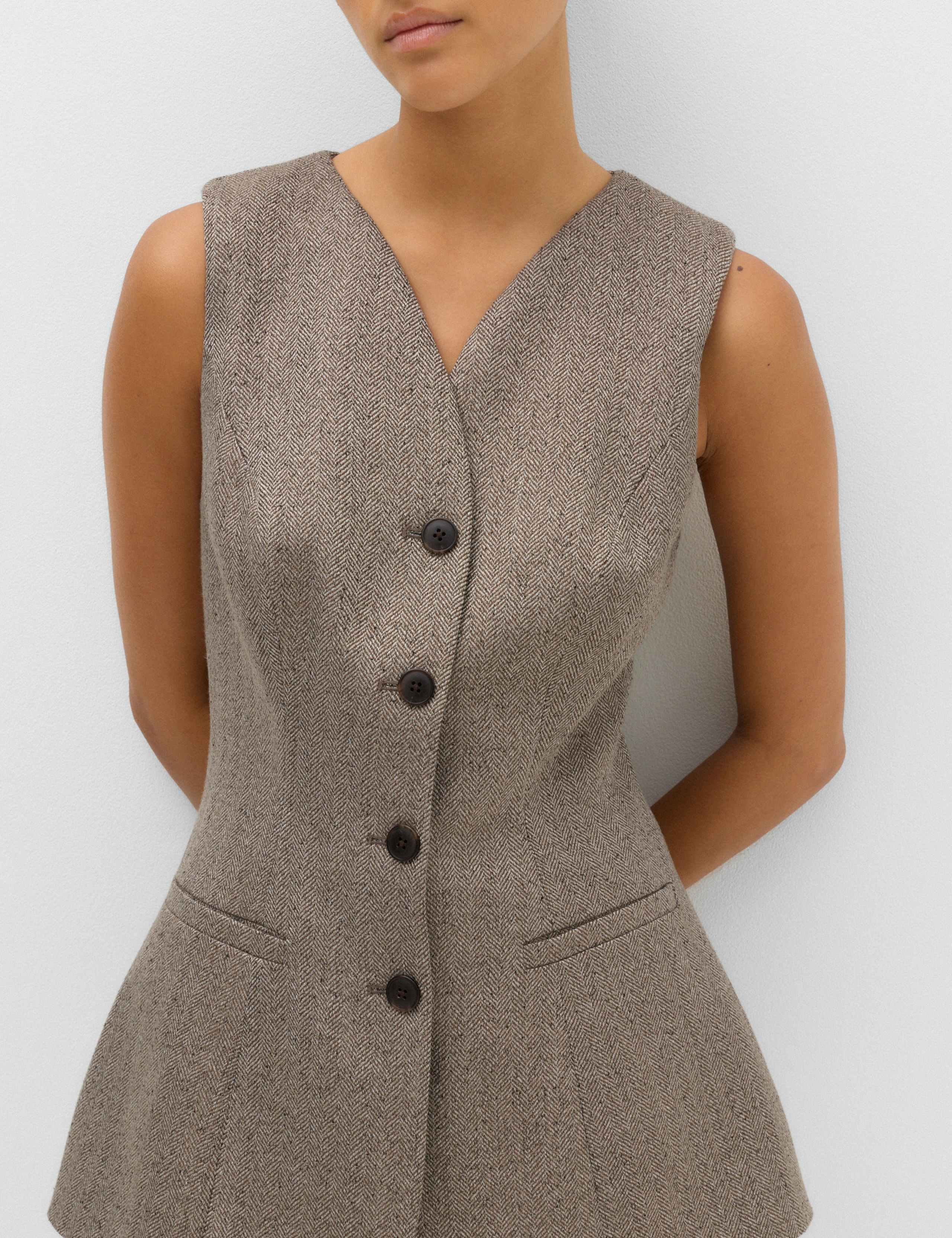Neppy Herringbone Collarless Cinched Waistcoat 6 of 7