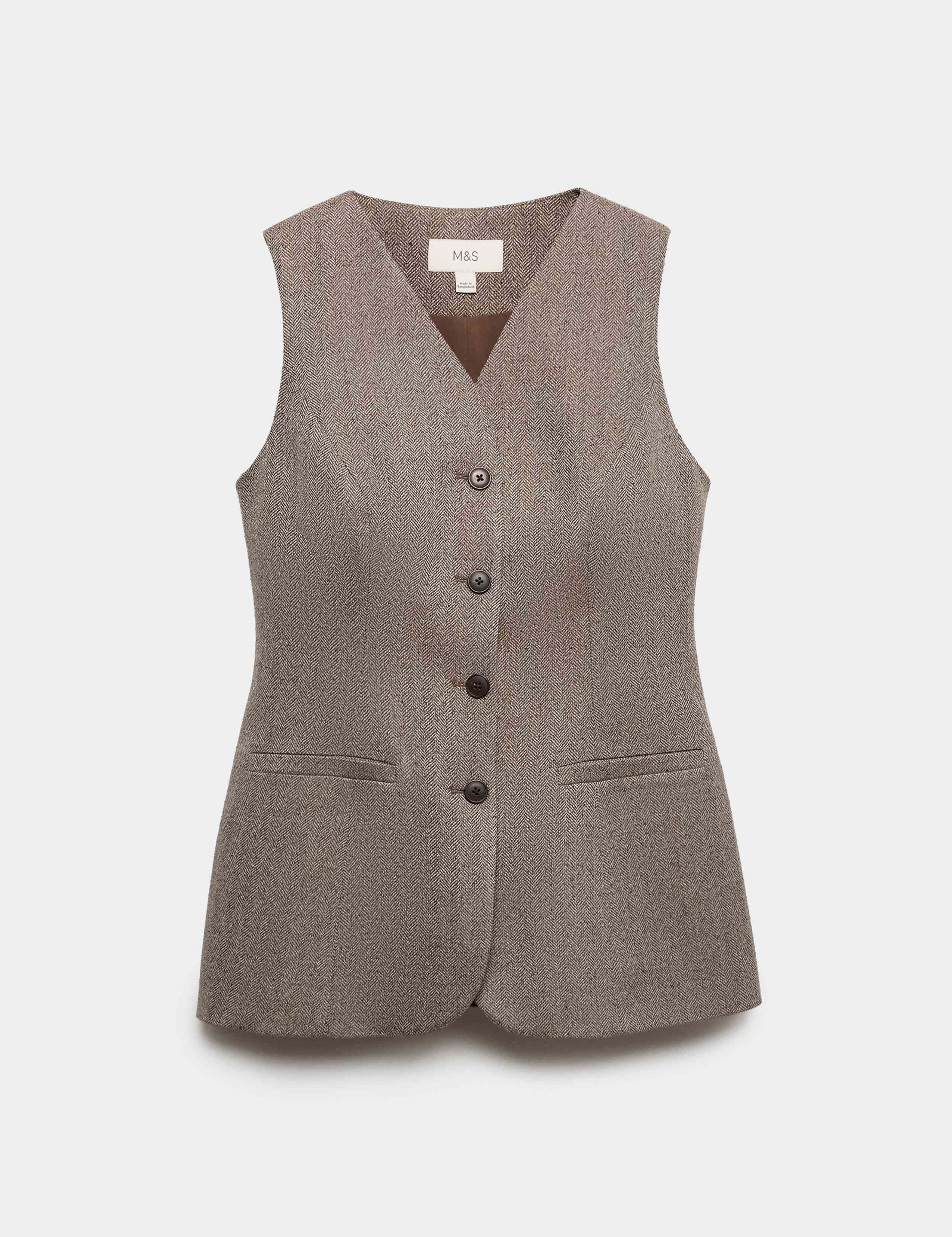 Neppy Herringbone Collarless Cinched Waistcoat 2 of 7