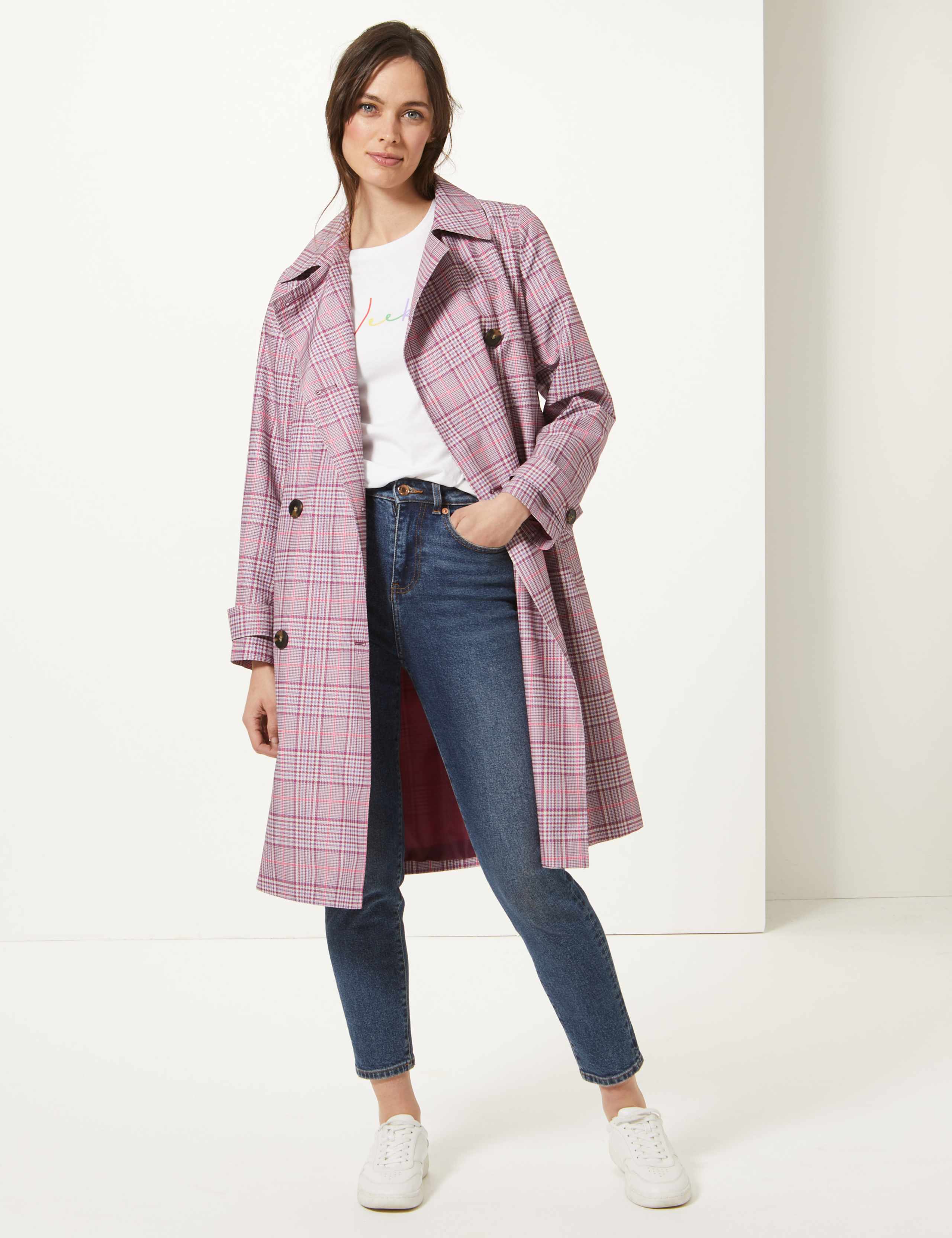 Checked Double Breasted Trench Coat 1 of 5