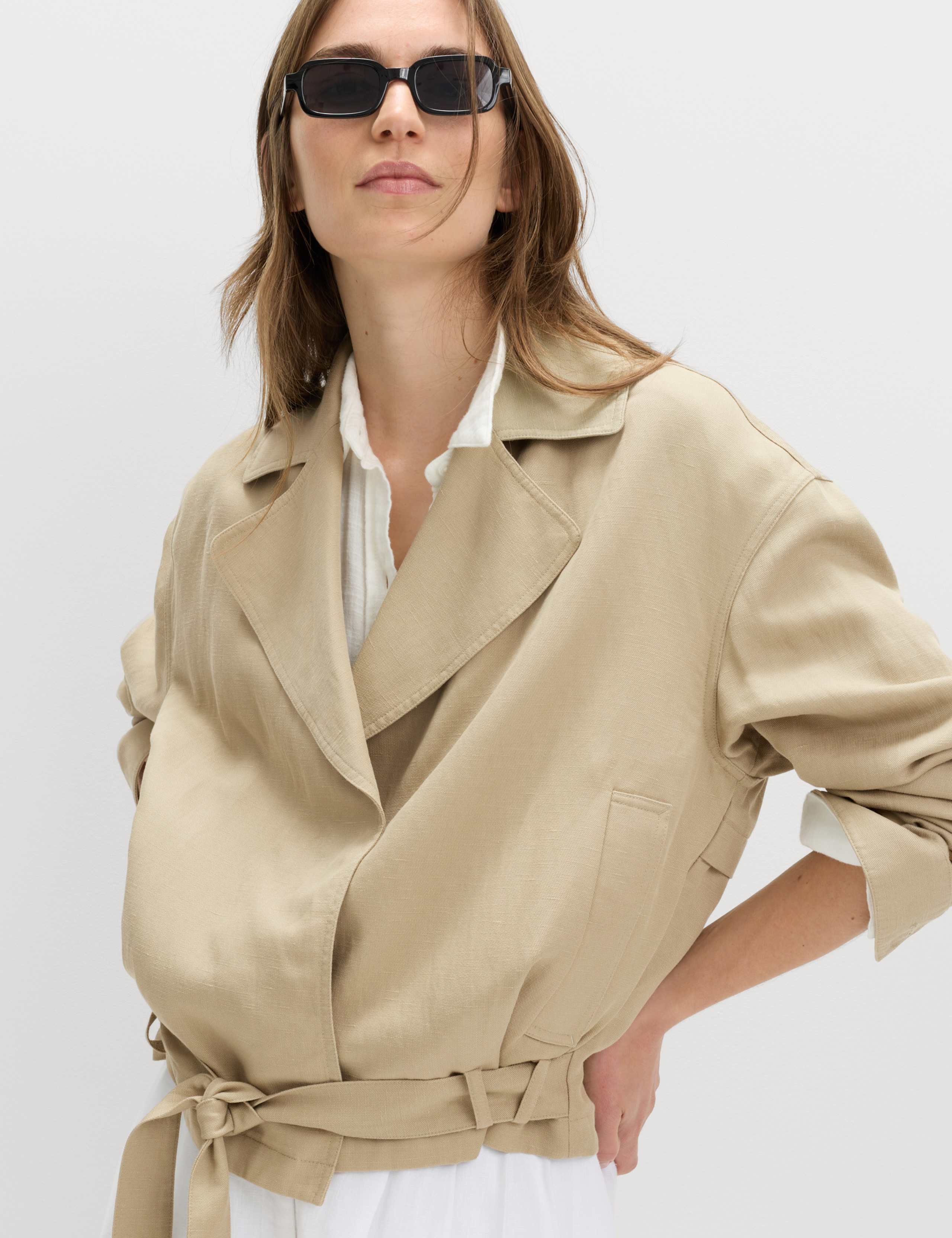 Linen Blend Belted Cropped Jacket 1 of 7