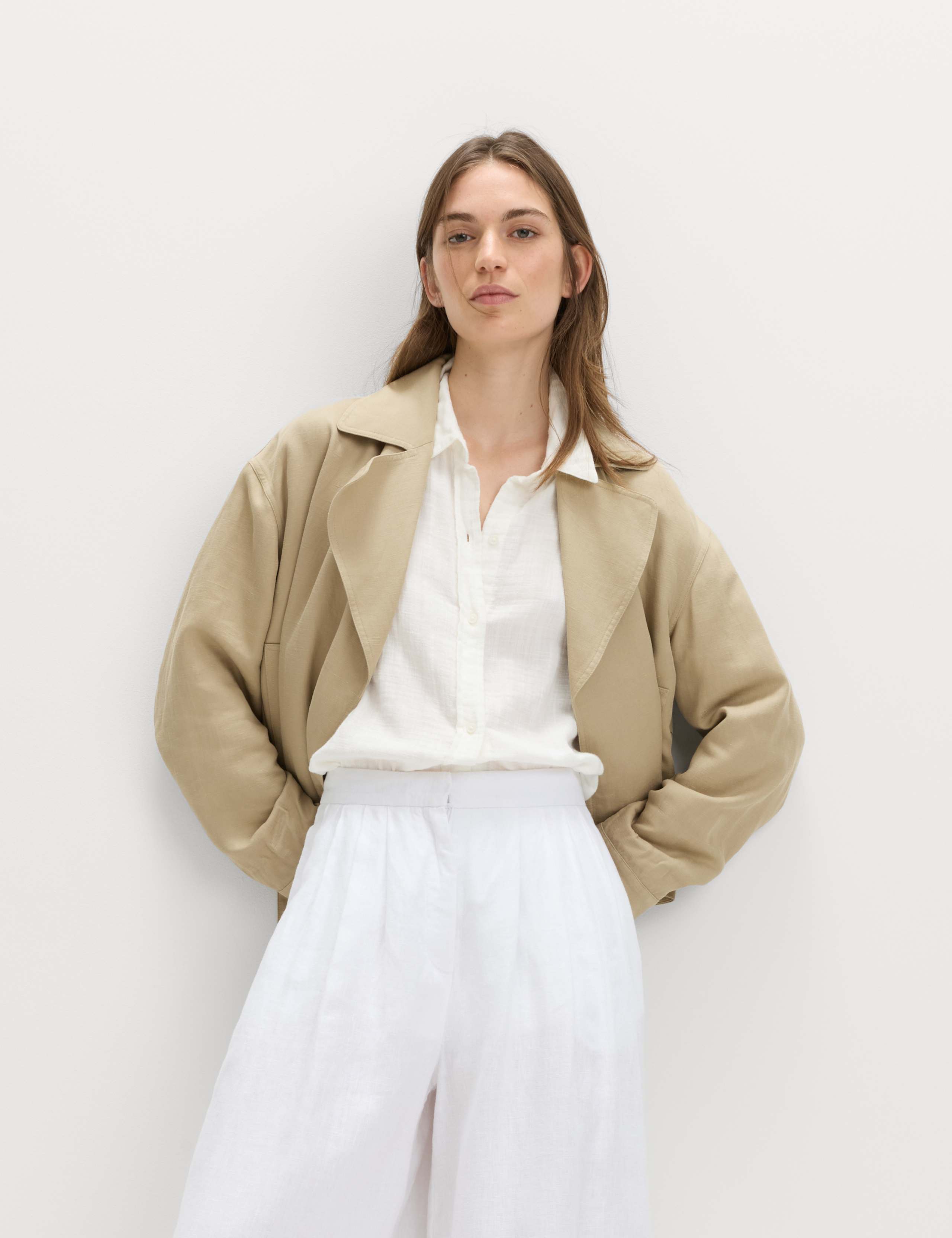 Linen Blend Belted Cropped Jacket 6 of 7