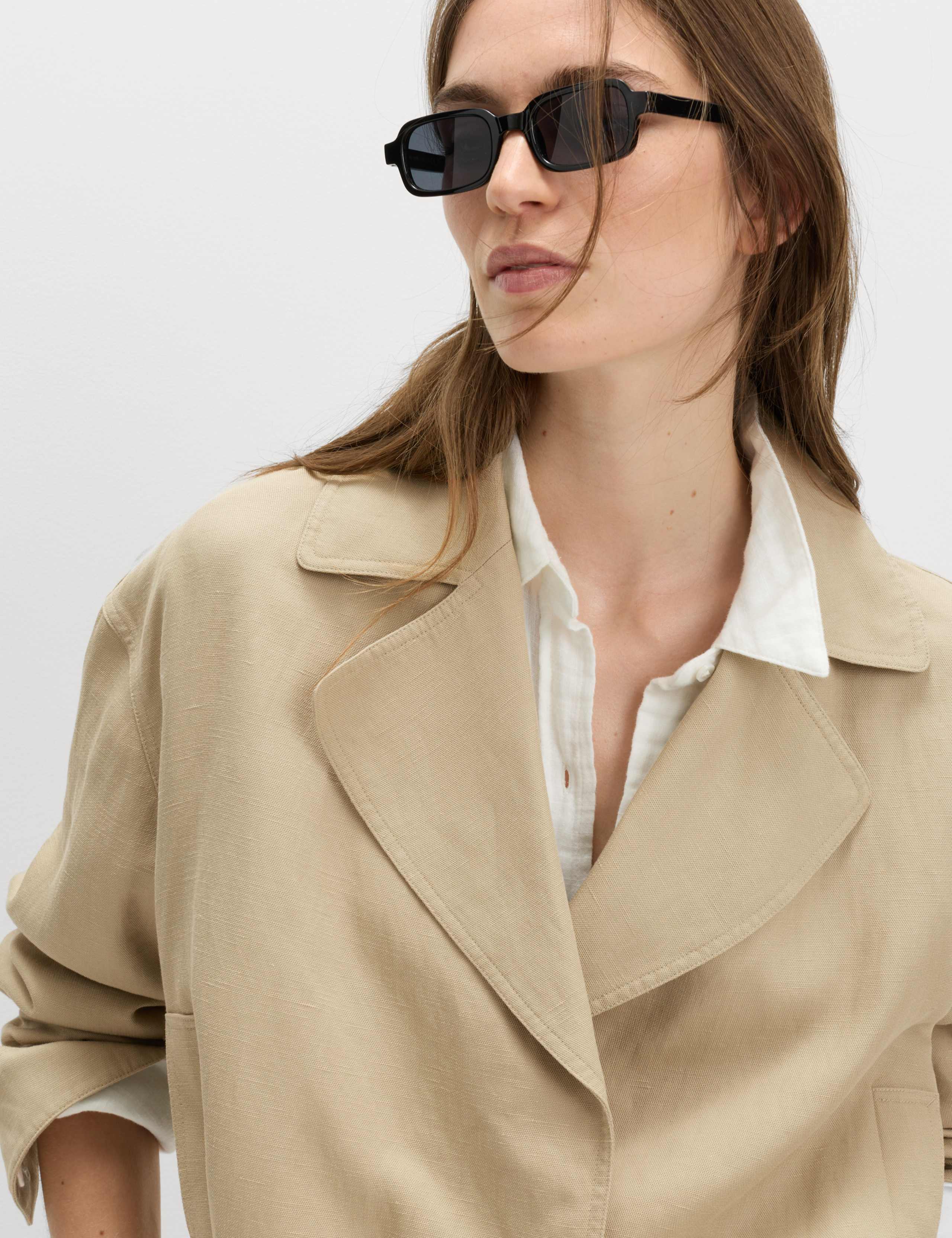 Linen Blend Belted Cropped Jacket 7 of 7