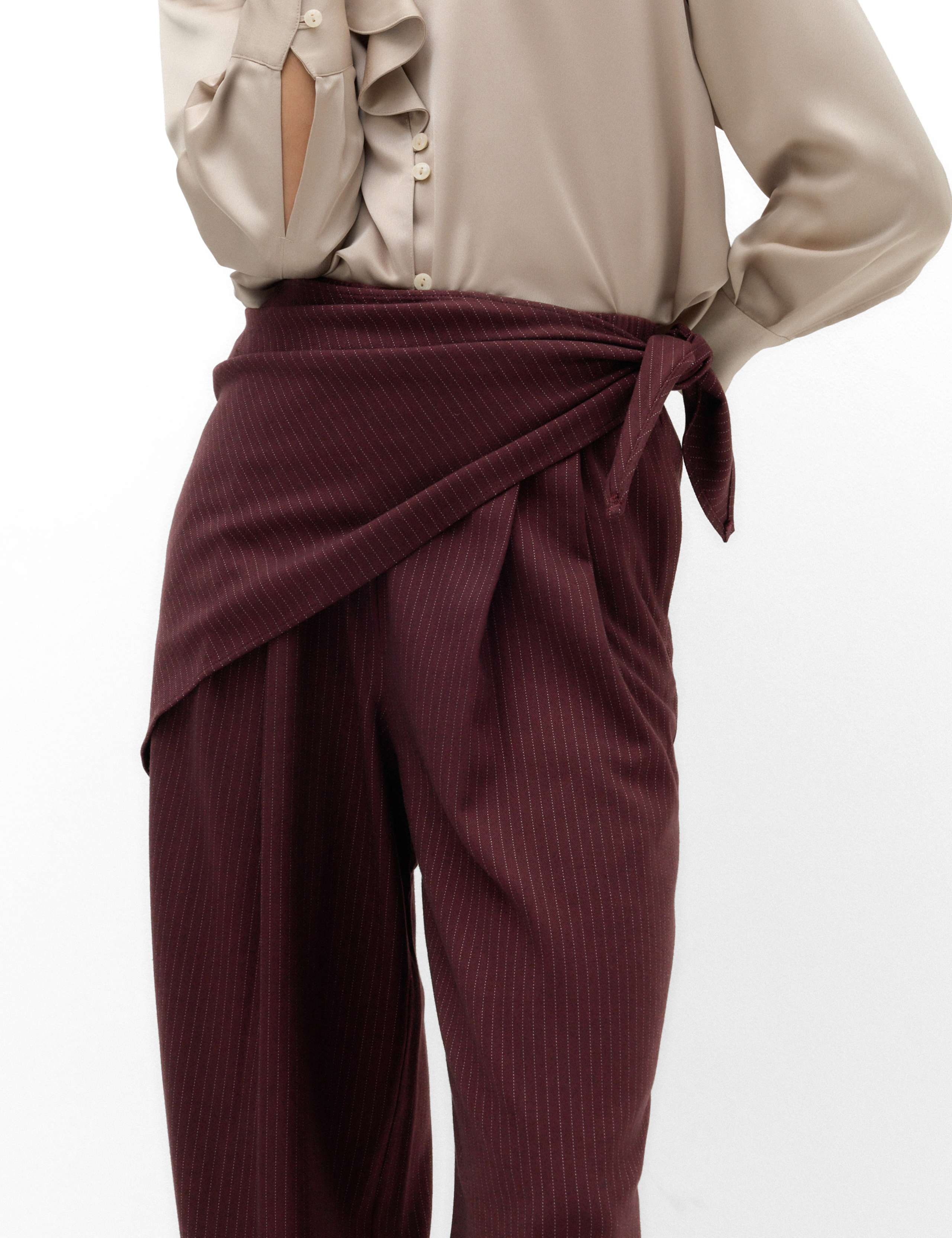 Pinstripe Wrap Detail Wide Leg Trousers 3 of 6