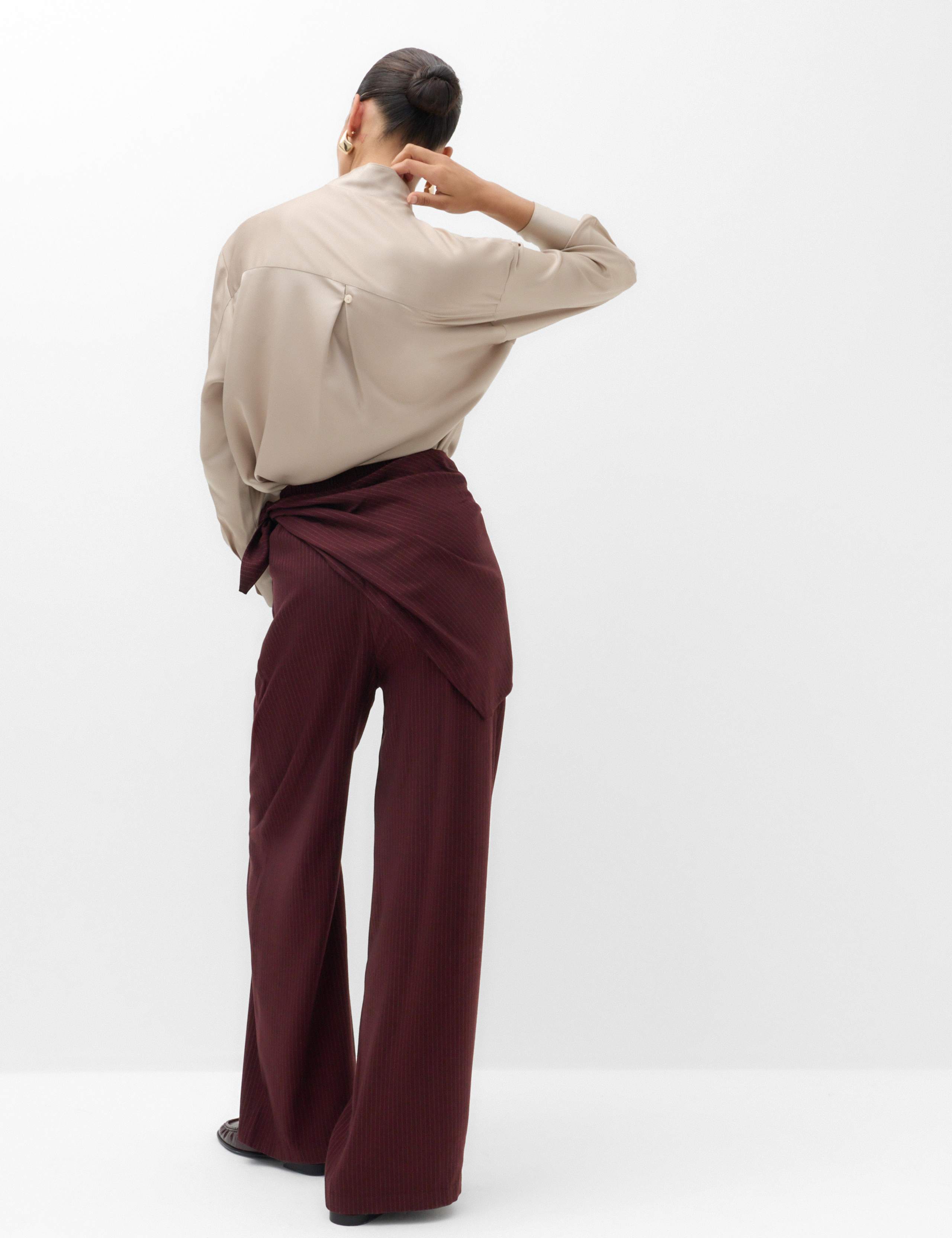 Pinstripe Wrap Detail Wide Leg Trousers 4 of 6
