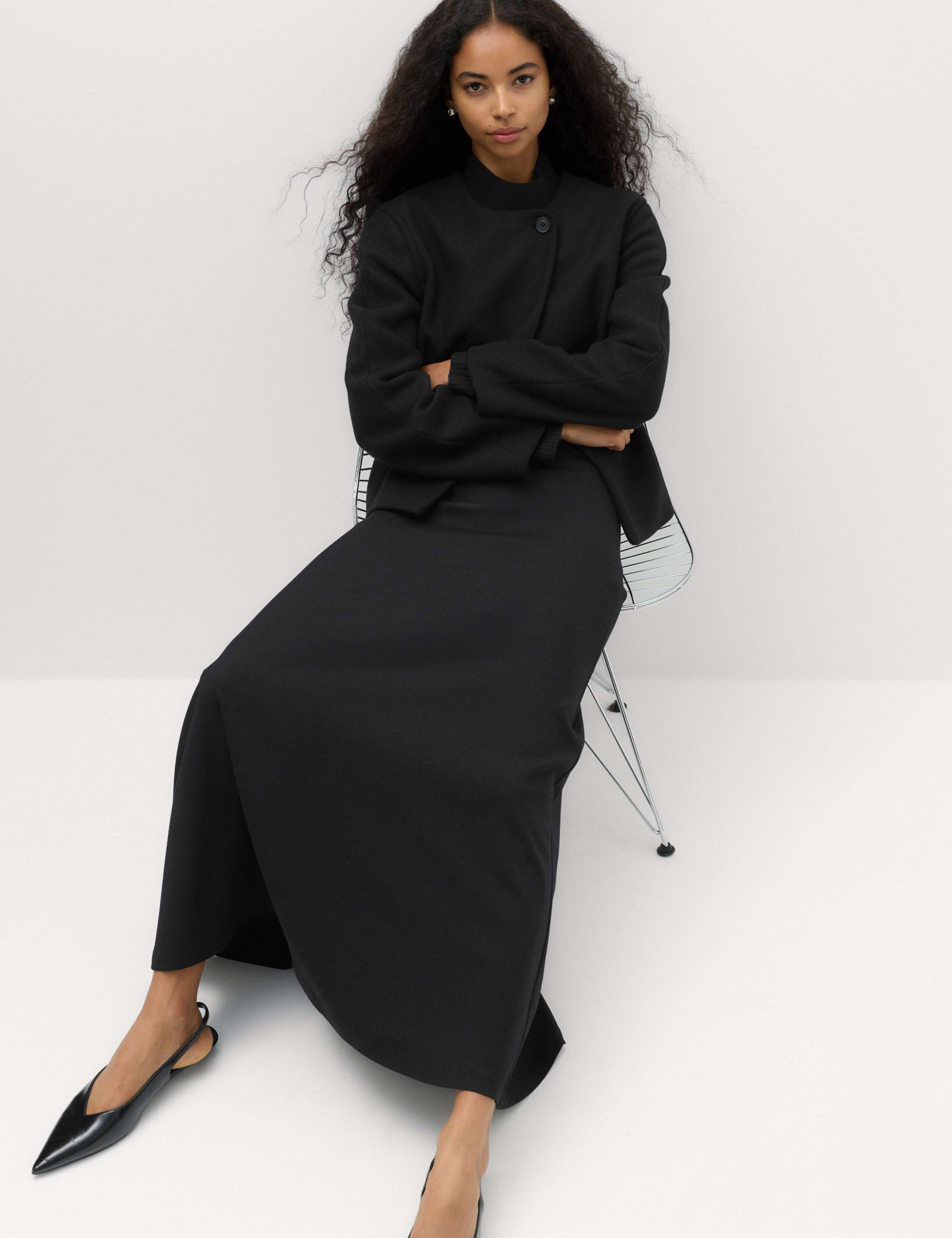 Collarless Short Button Through Jacket with Wool 6 of 7