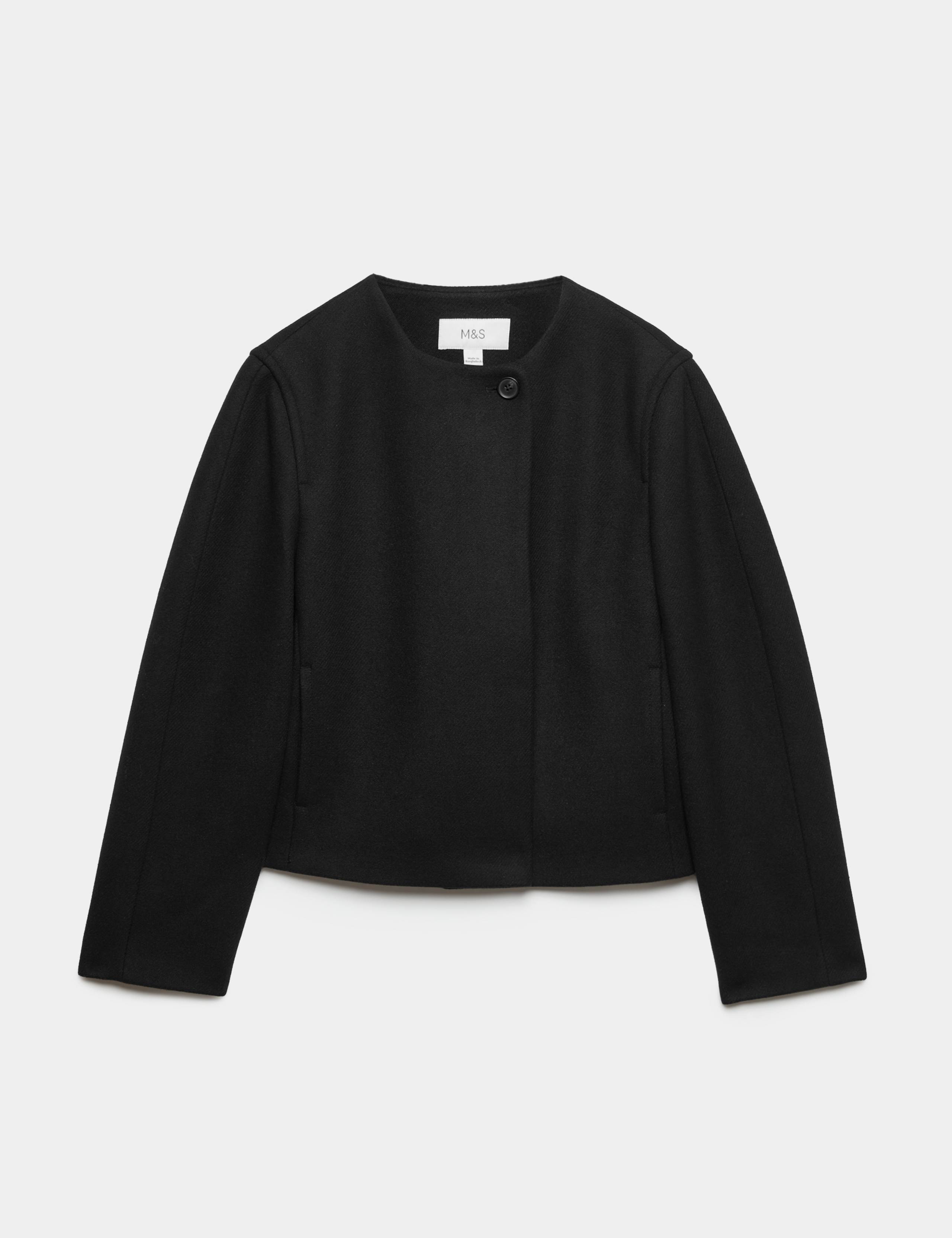 Colarless Short Button Through Jacket with Wool 2 of 7