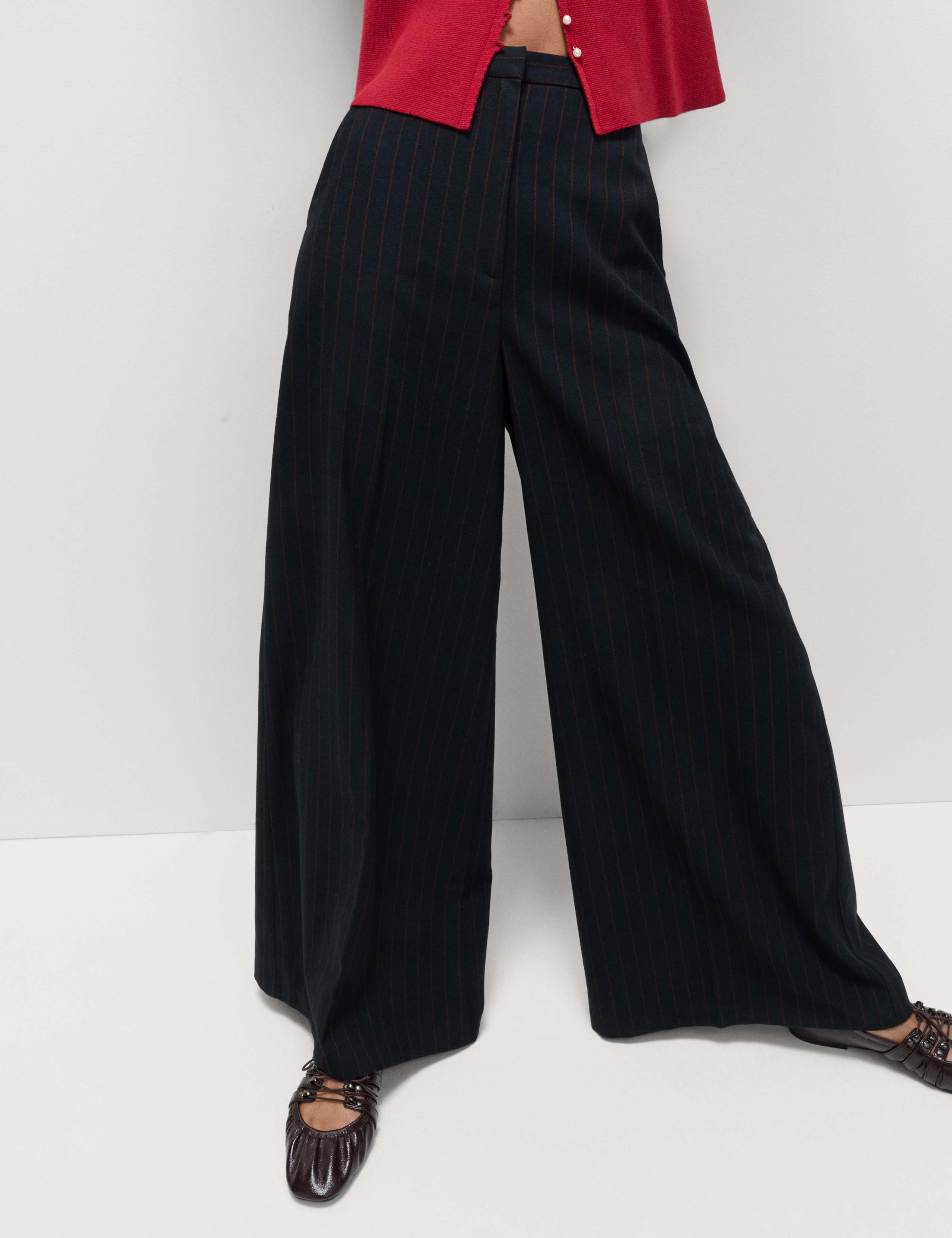 Flannel Pinstripe Palazzo Trousers 1 of 6