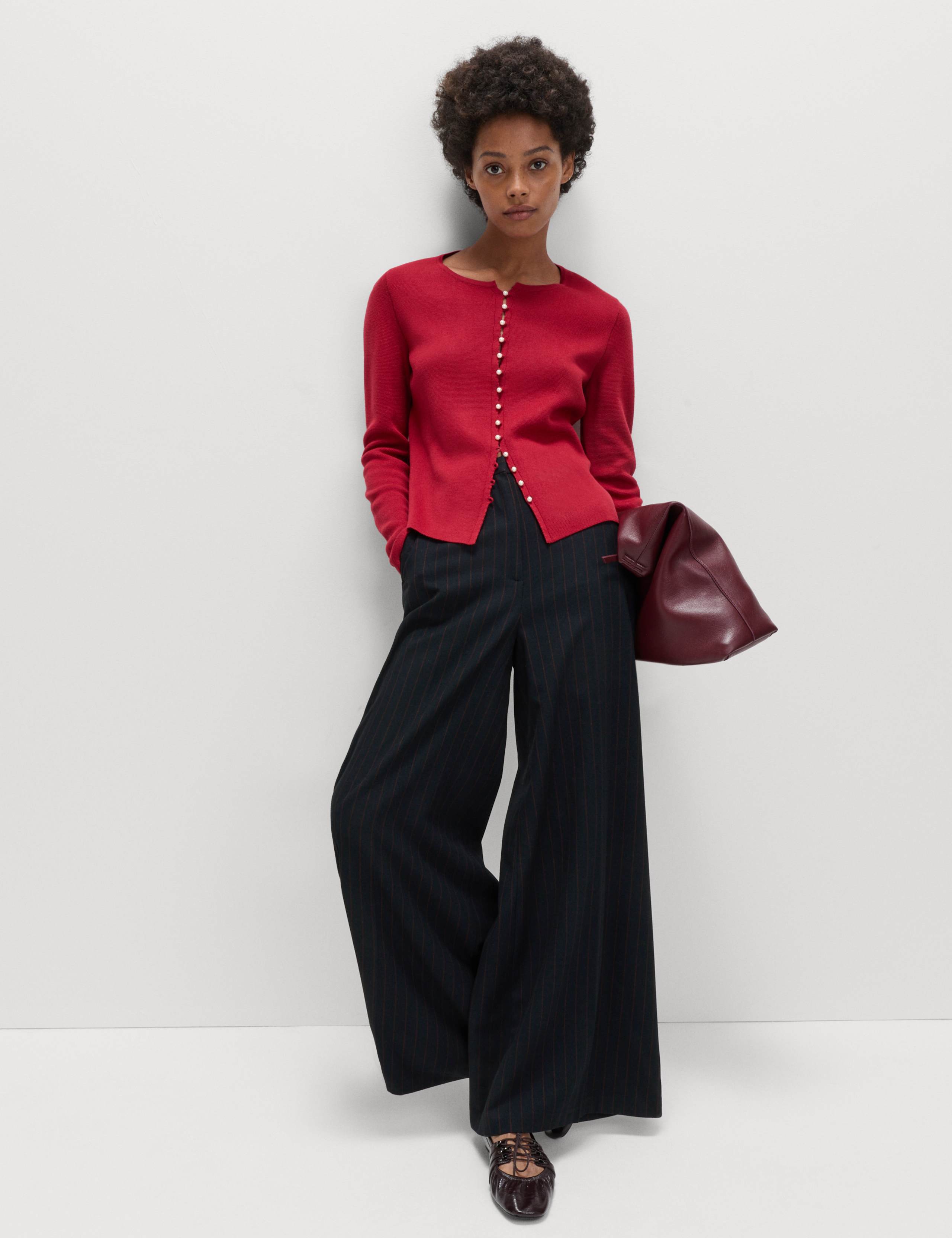 Flannel Pinstripe Palazzo Trousers 3 of 6