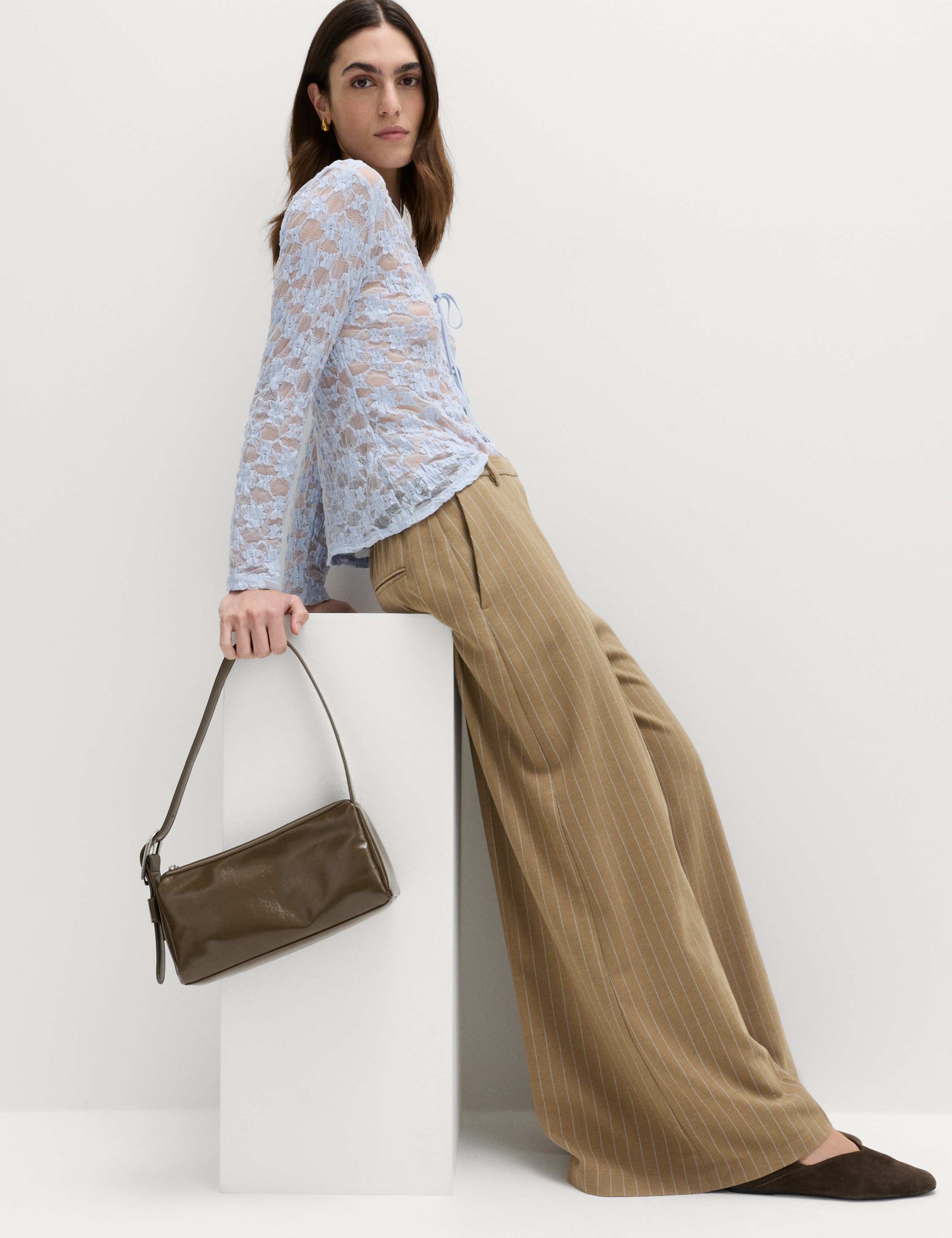 Flannel Pinstripe Palazzo Trousers 1 of 6