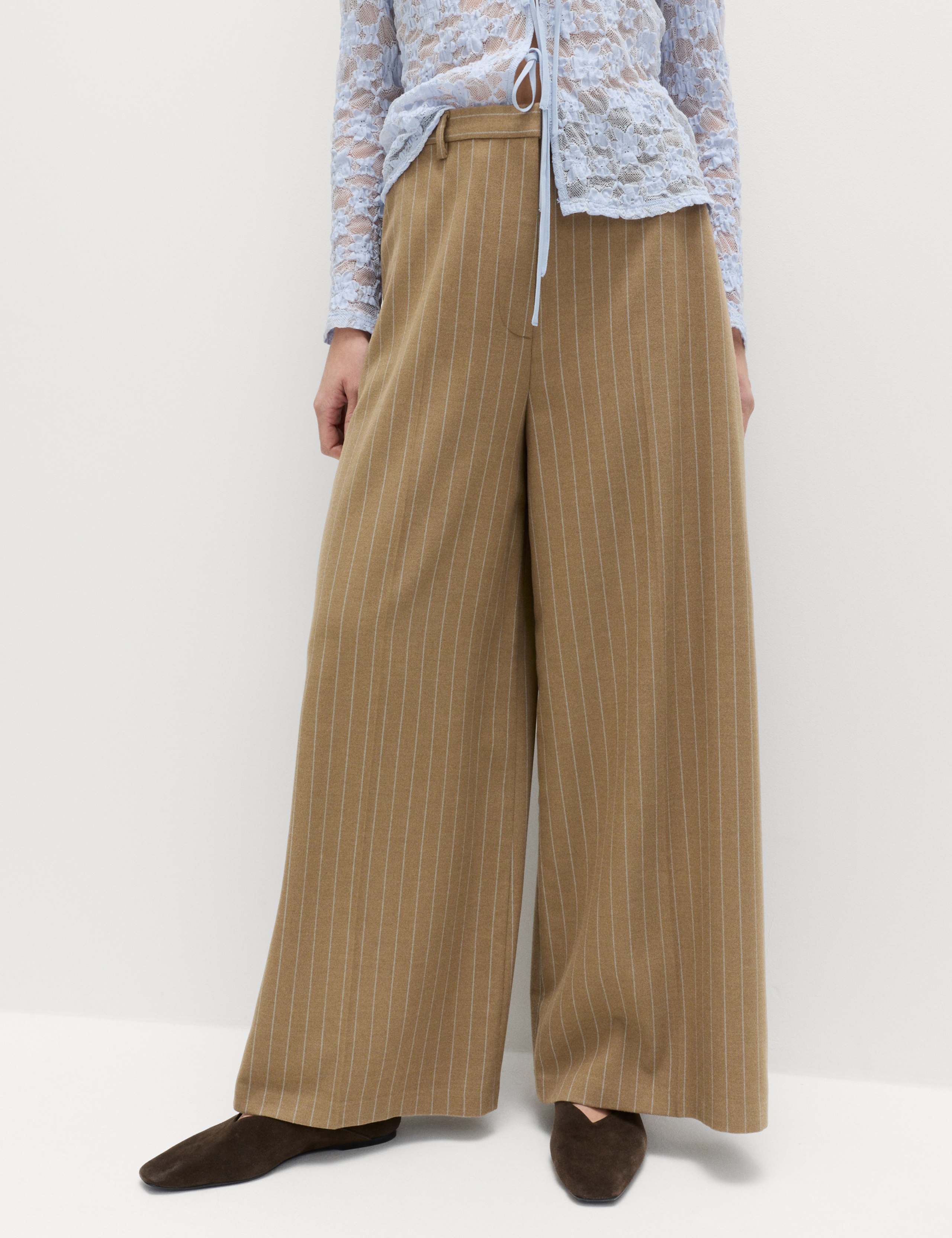 Flannel Pinstripe Palazzo Trousers 5 of 6