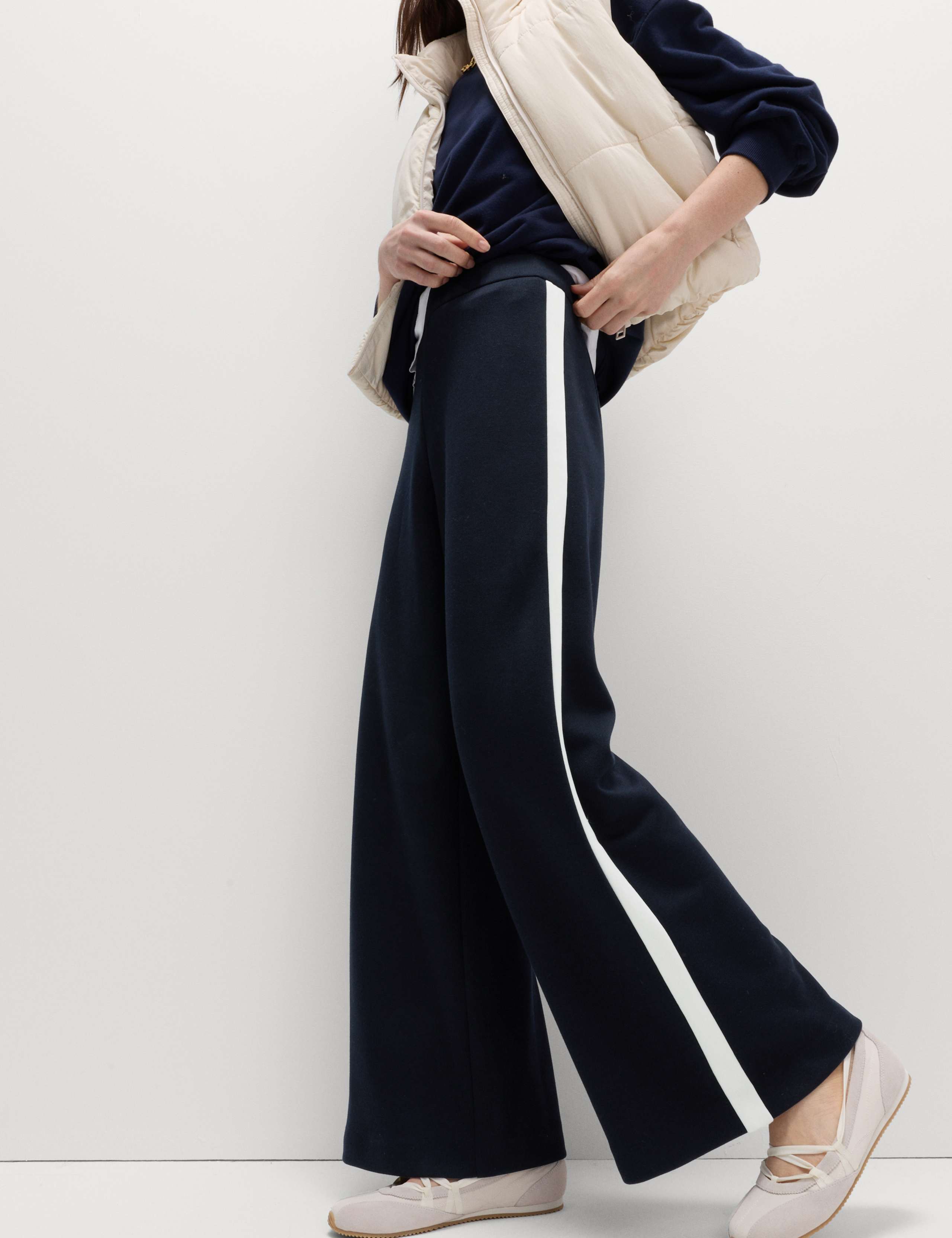 Pique Side Stripe Wide Leg Trousers 1 of 6