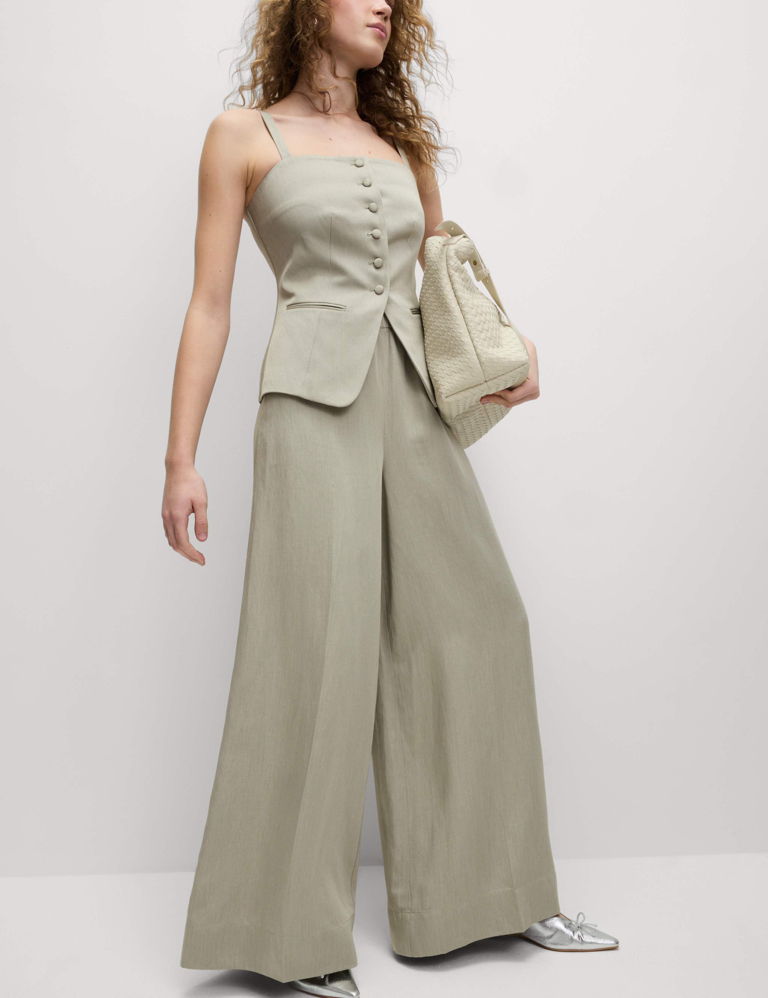 Linen Blend Twill Palazzo Trousers 5 of 7