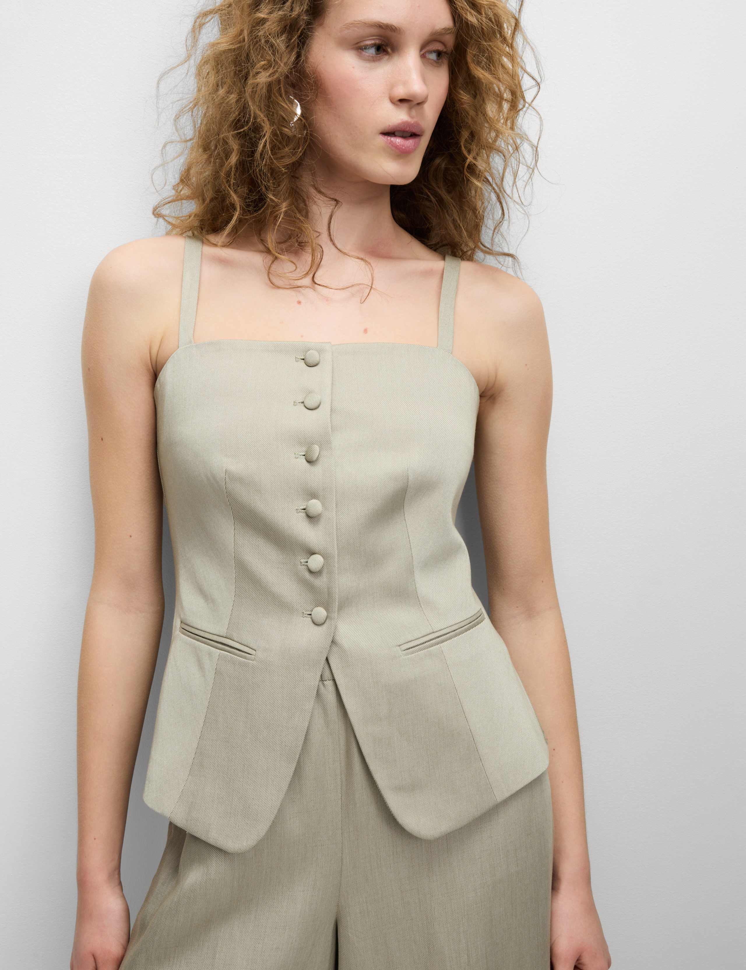 Linen Blend Sheen Twill Waistcoat 6 of 6