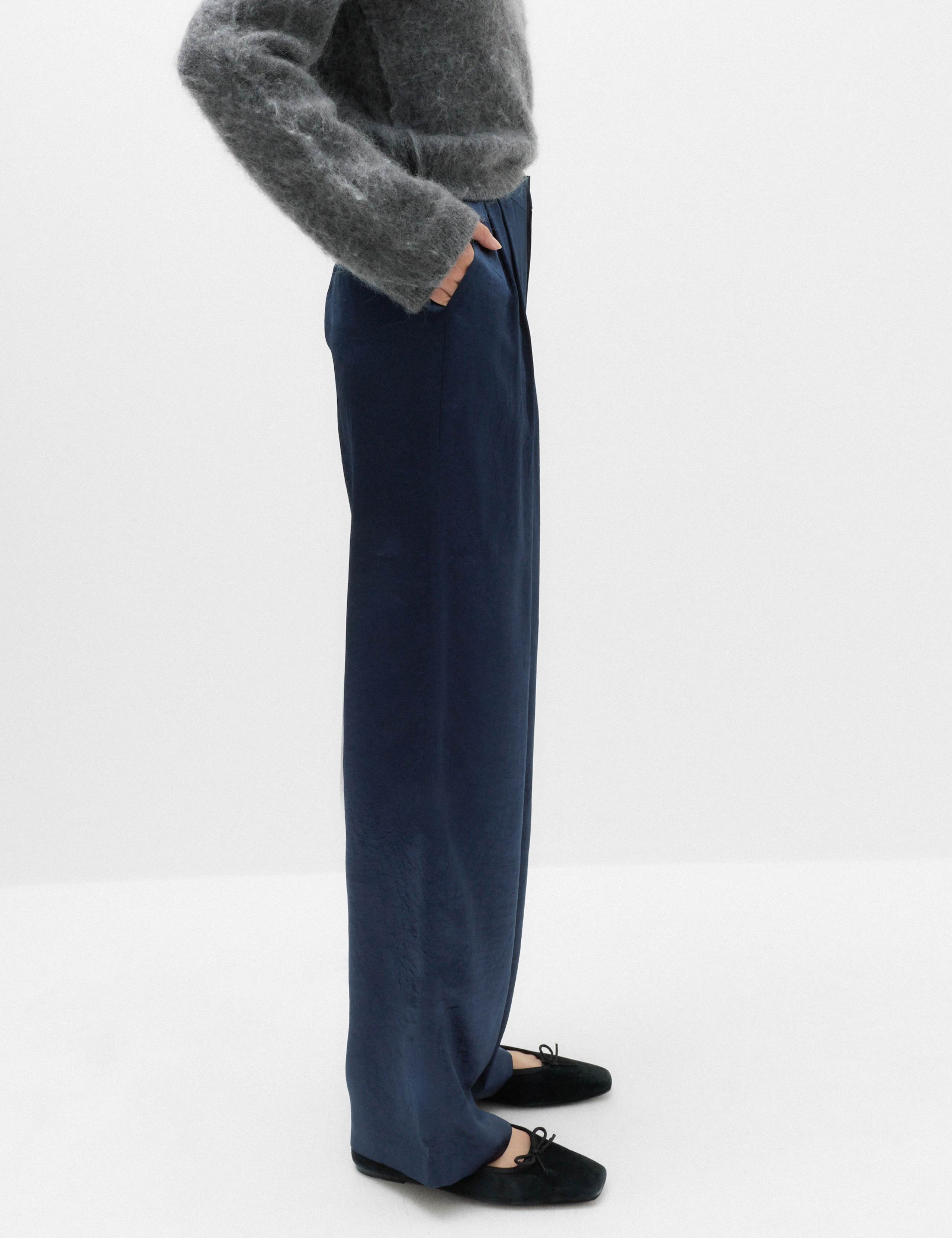 Satin Pleated Straight Leg Trousers 6 of 6