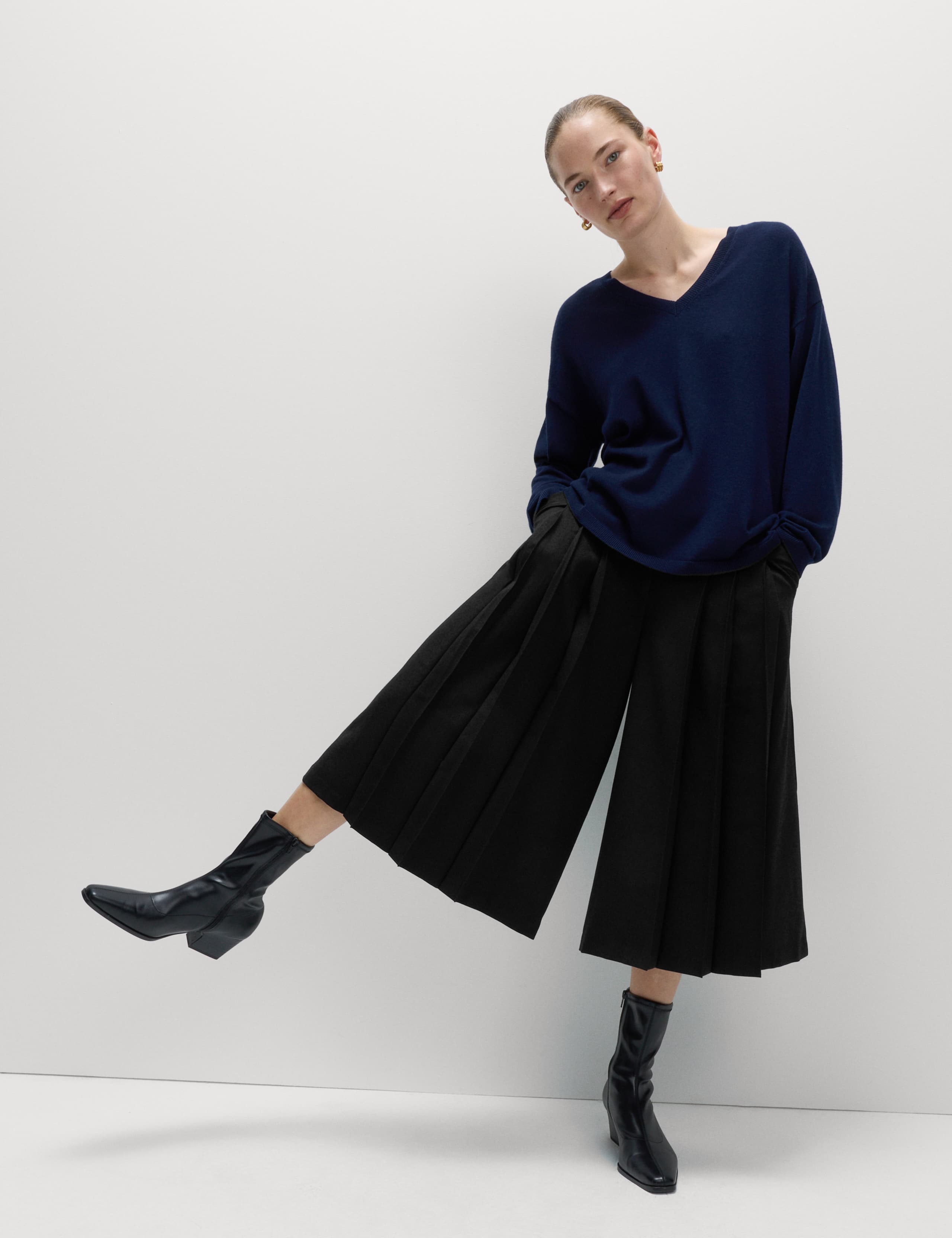 Wool Look Pleated Tailored Culottes 1 of 6