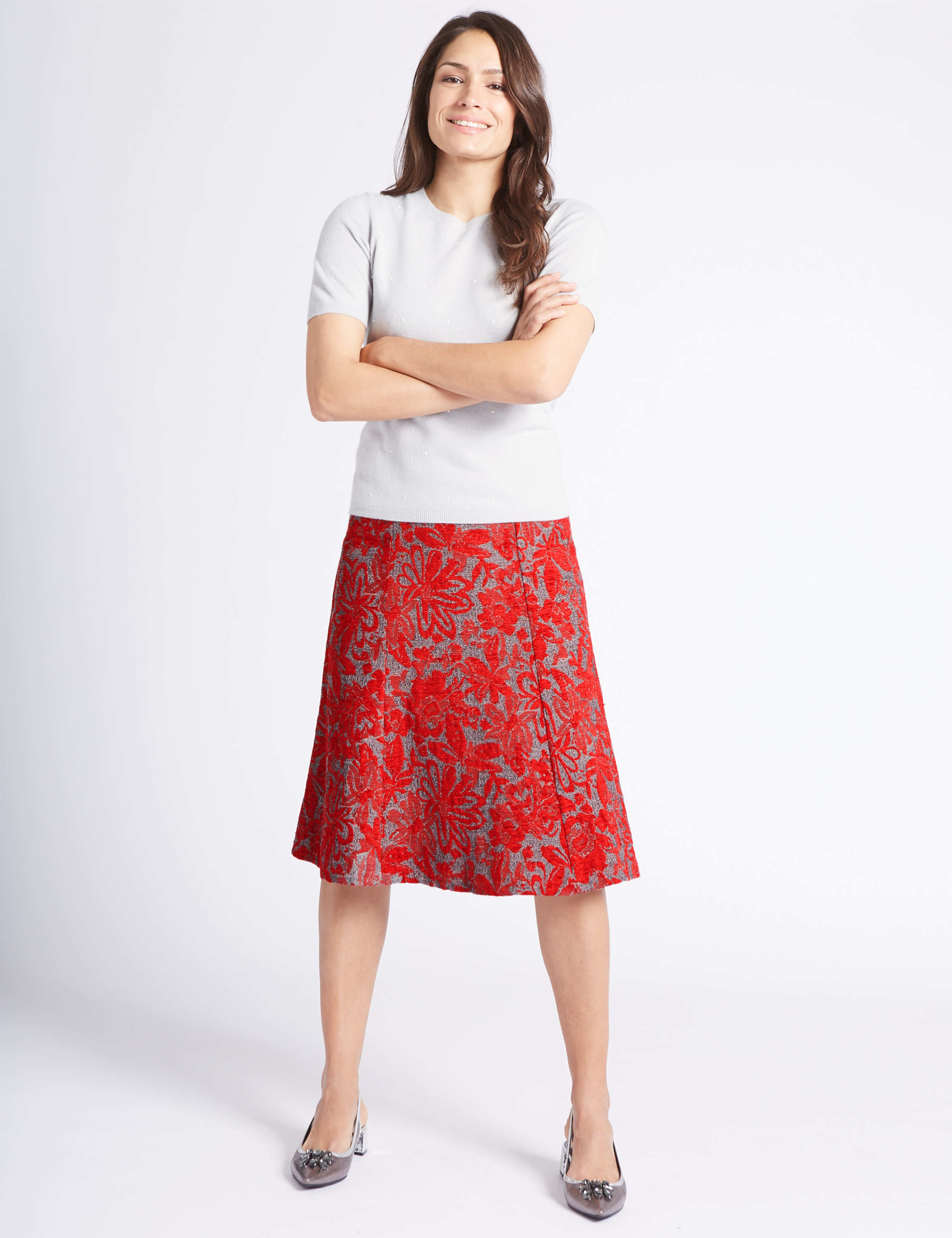 Floral Print A-Line Midi Skirt 1 of 5