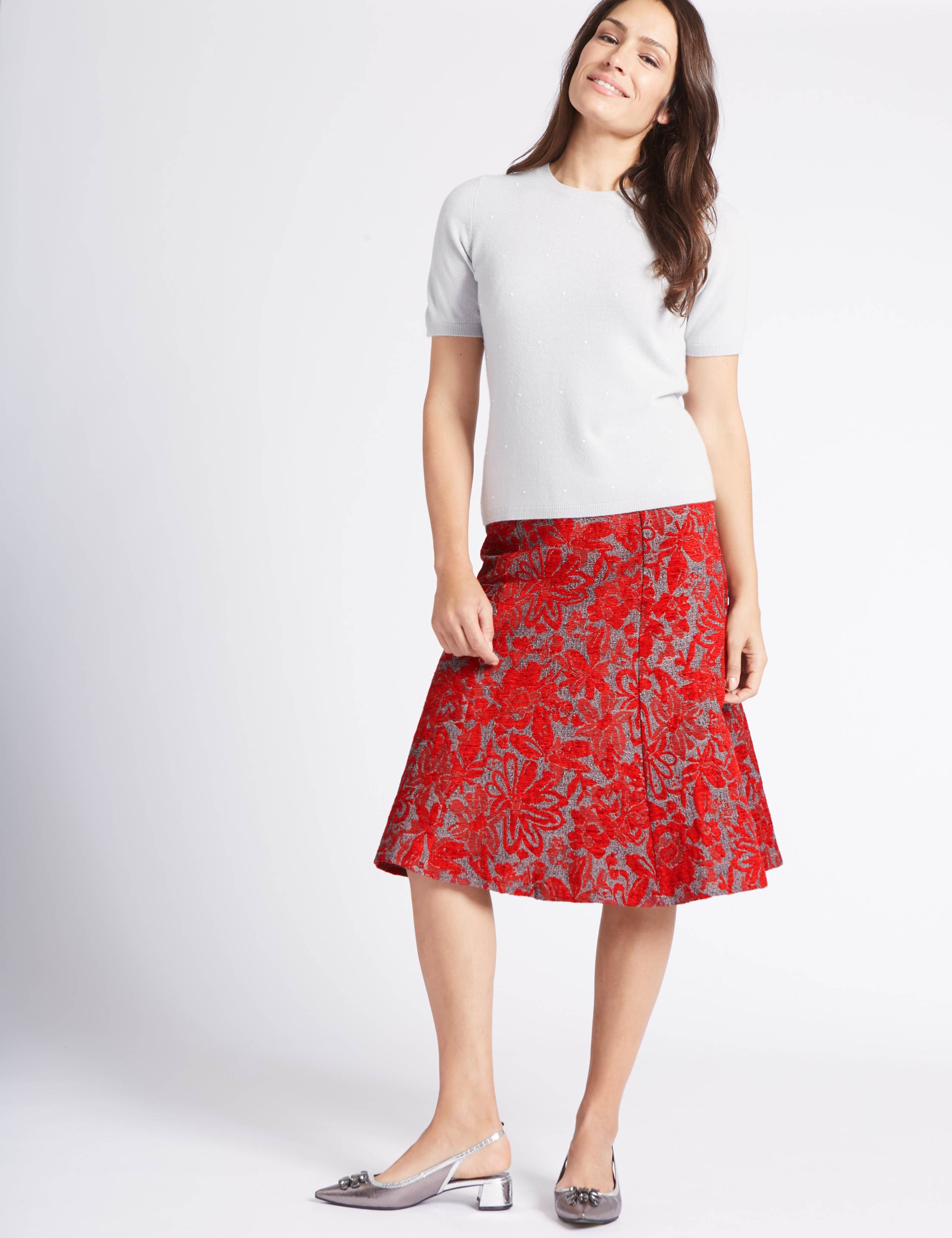 Floral Print A-Line Midi Skirt 3 of 5