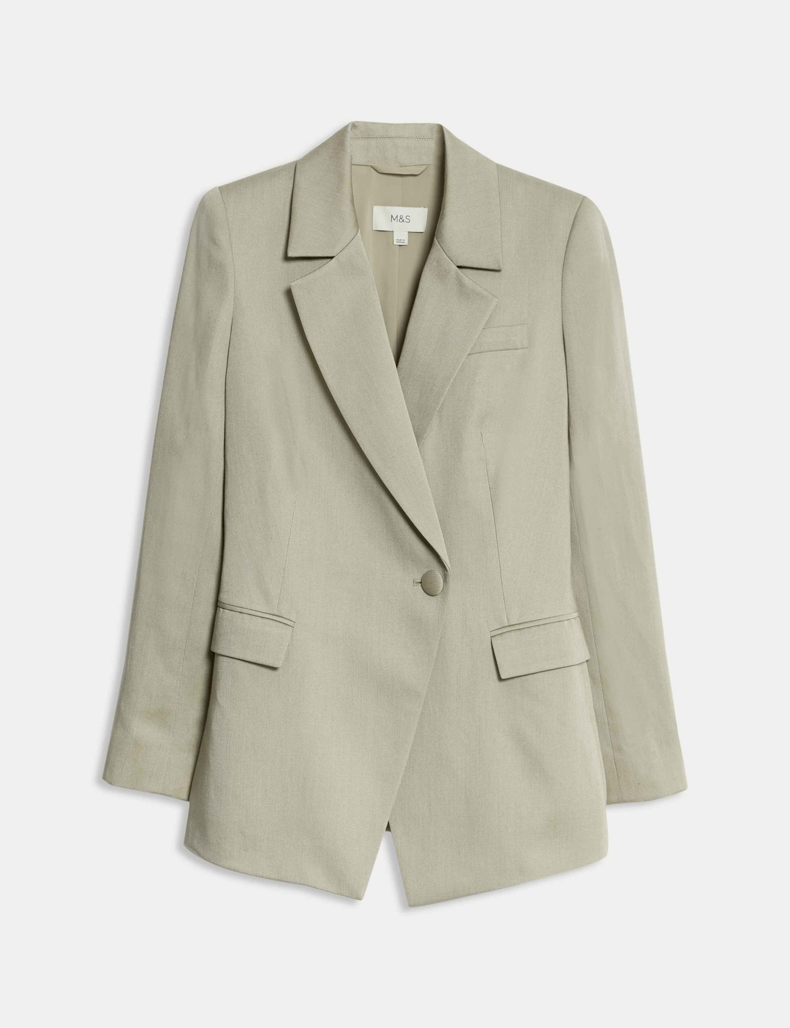 Linen Blend Single Breasted Cinched Waist Longline Blazer 2 of 7