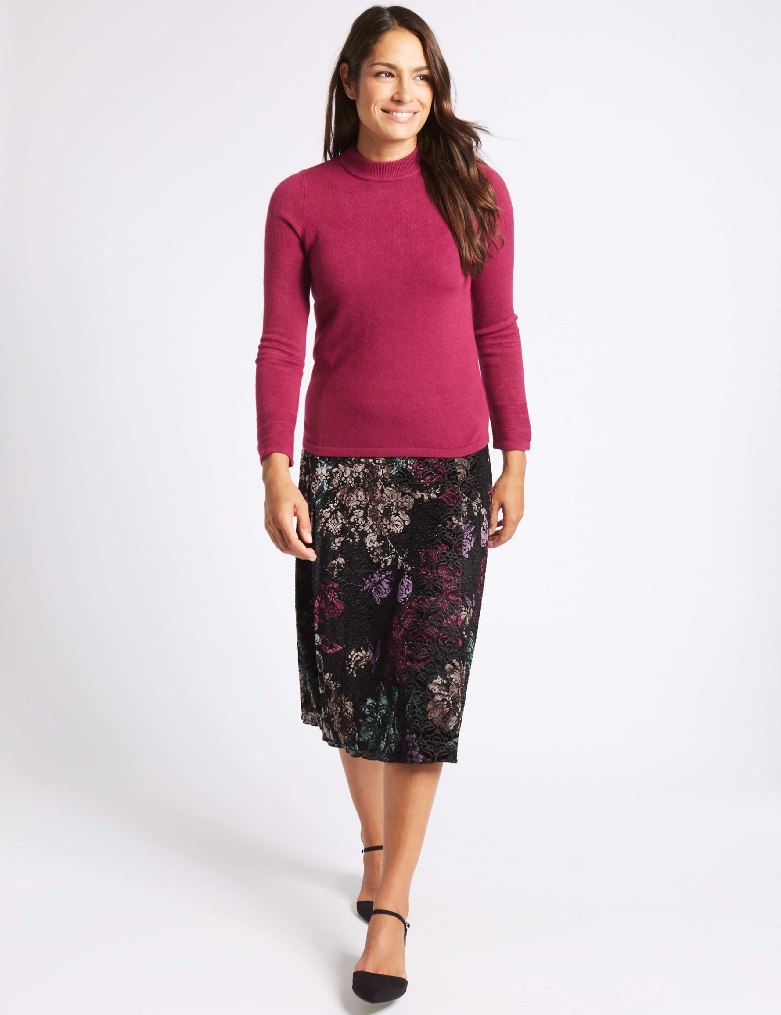 Floral Print Devore A-Line Midi Skirt 1 of 5