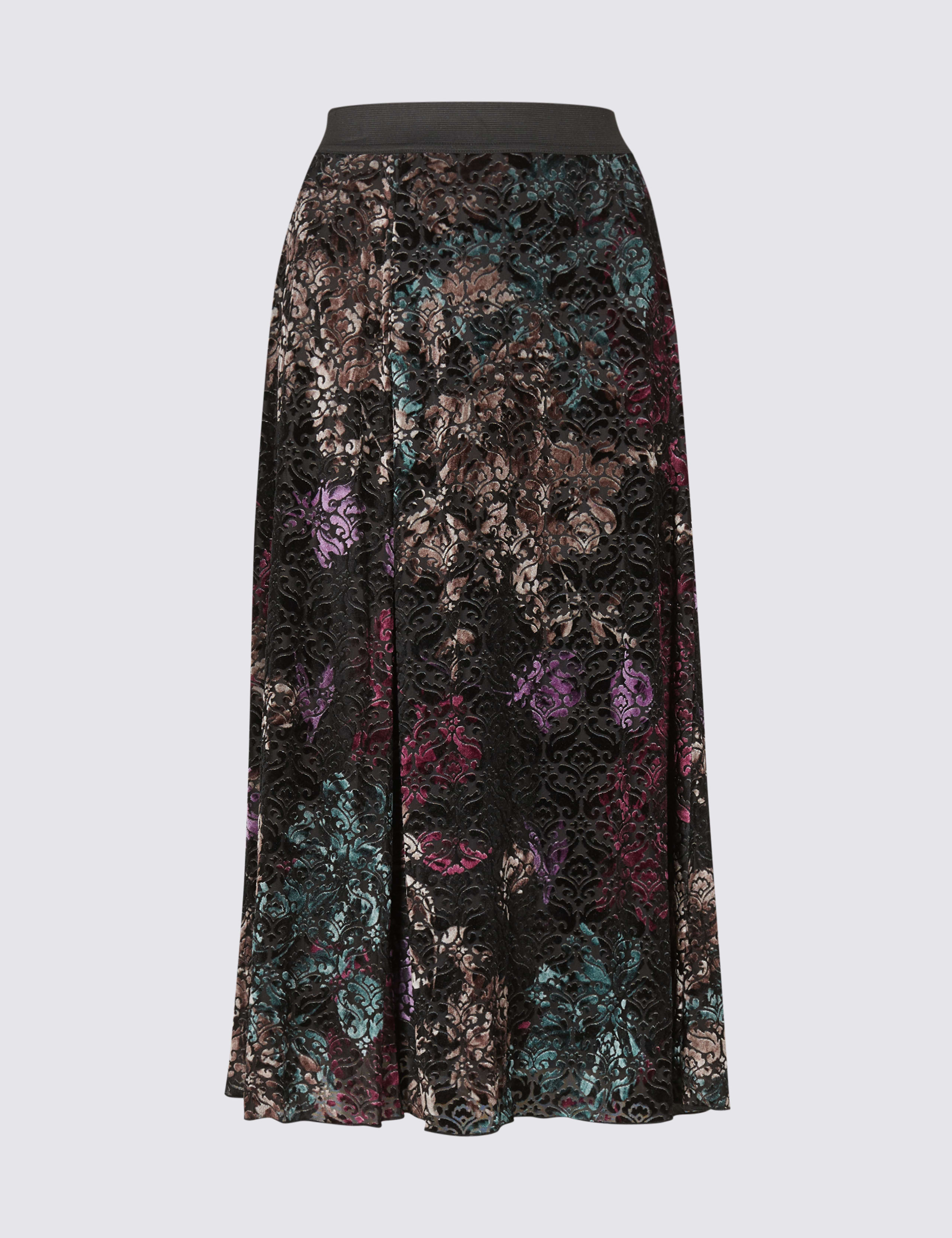 Floral Print Devore A-Line Midi Skirt 2 of 5