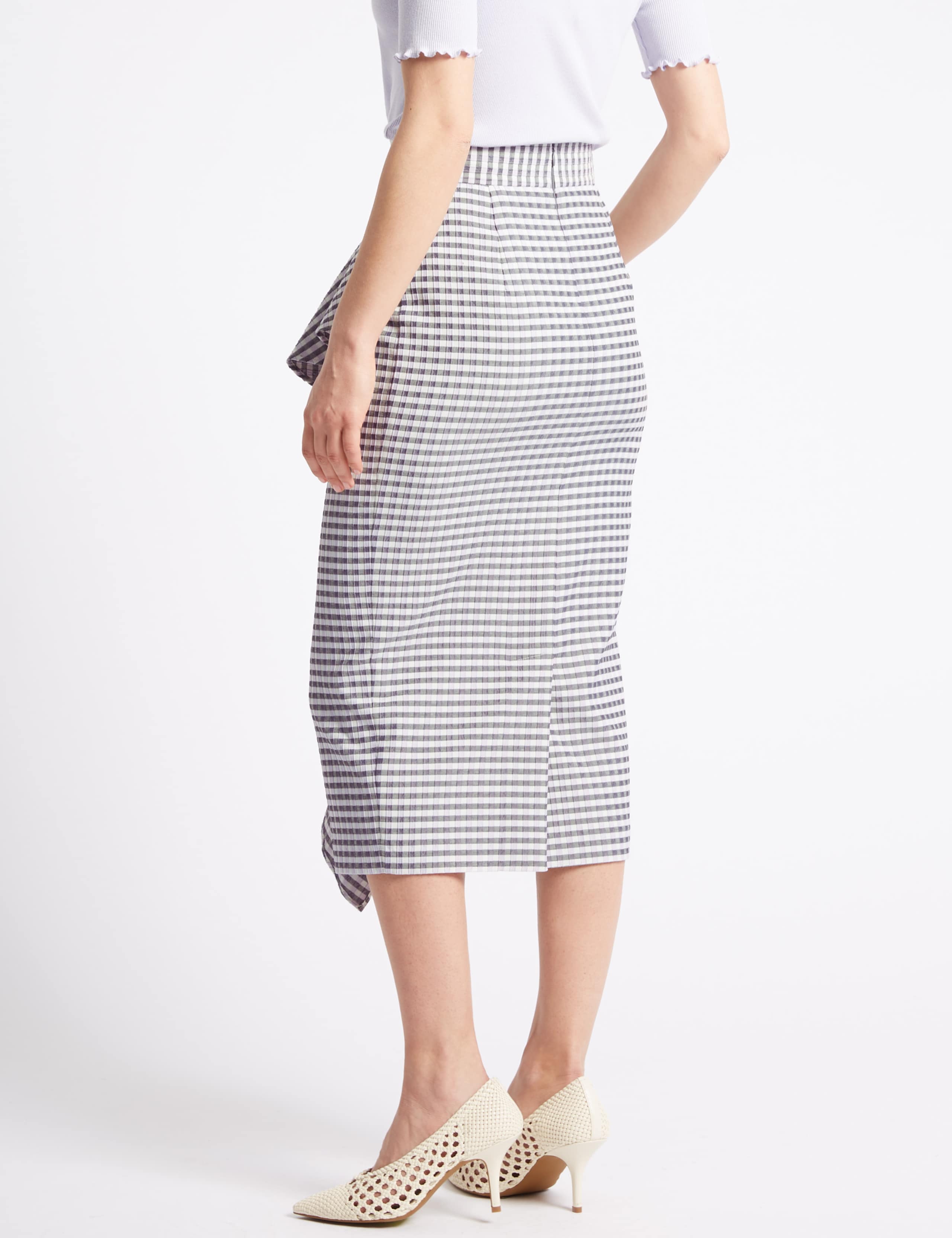 Ruffle Checked Pencil Midi Skirt 4 of 5