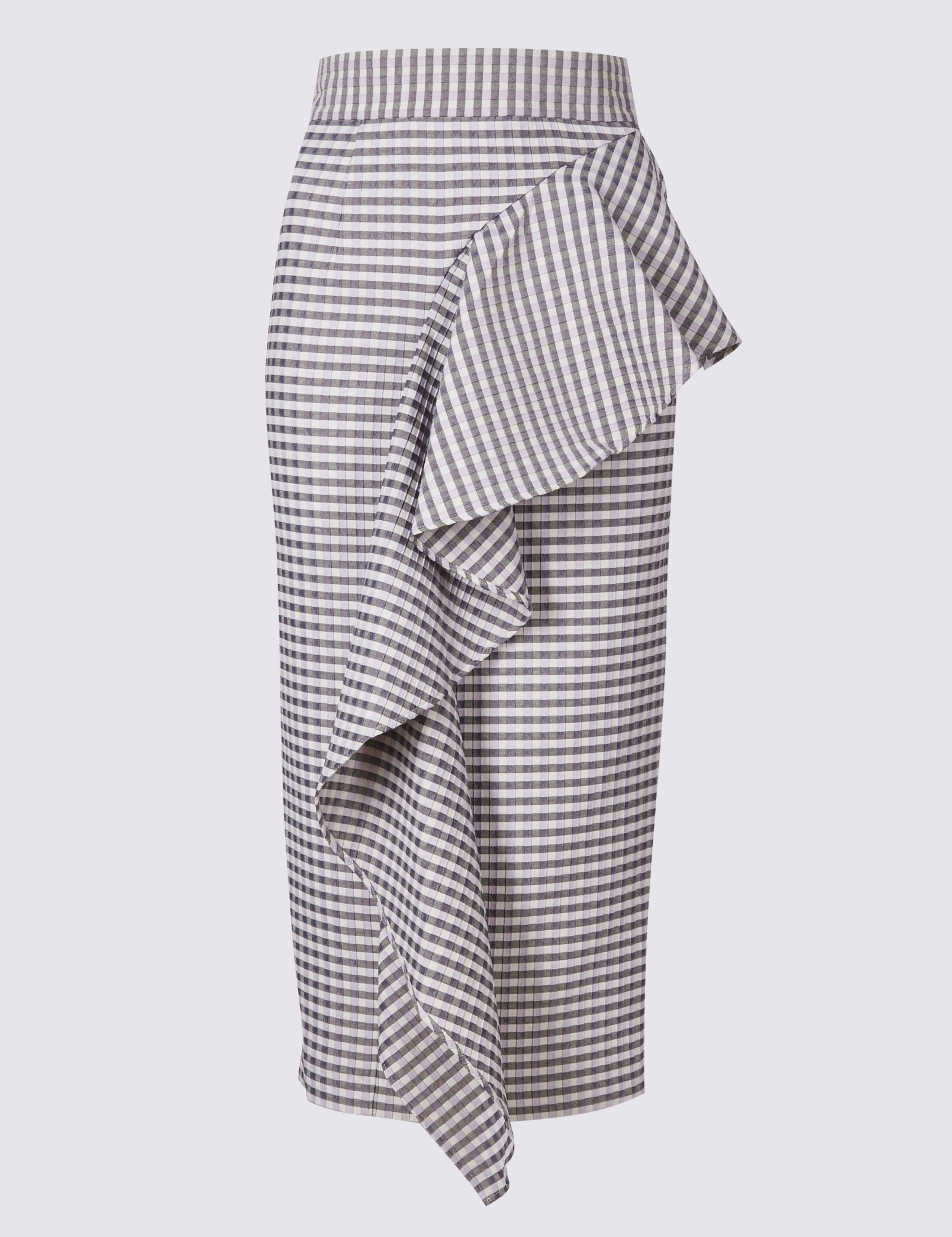 Ruffle Checked Pencil Midi Skirt 2 of 5