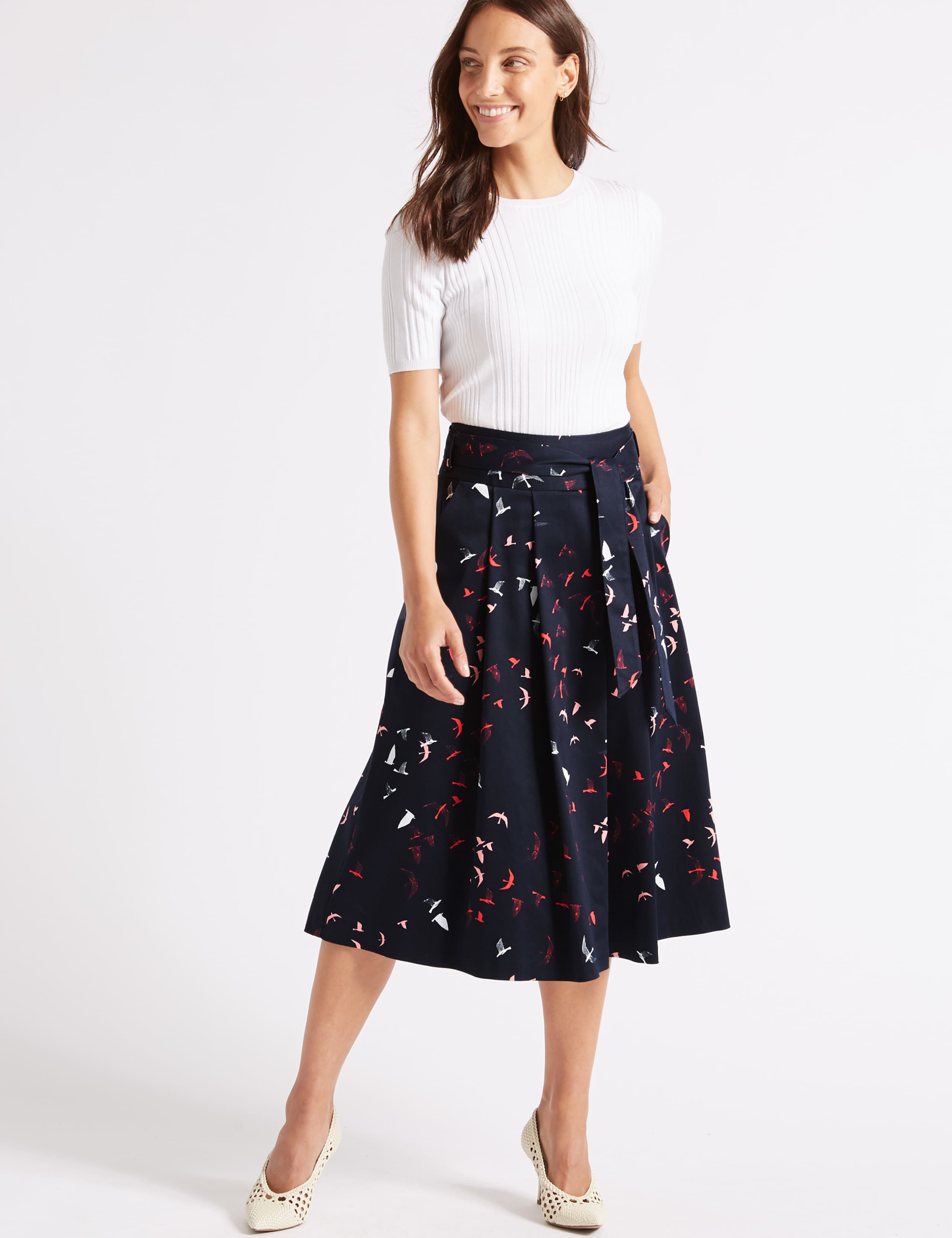 Cotton Rich Bird Print Full Midi Skirt 3 of 5