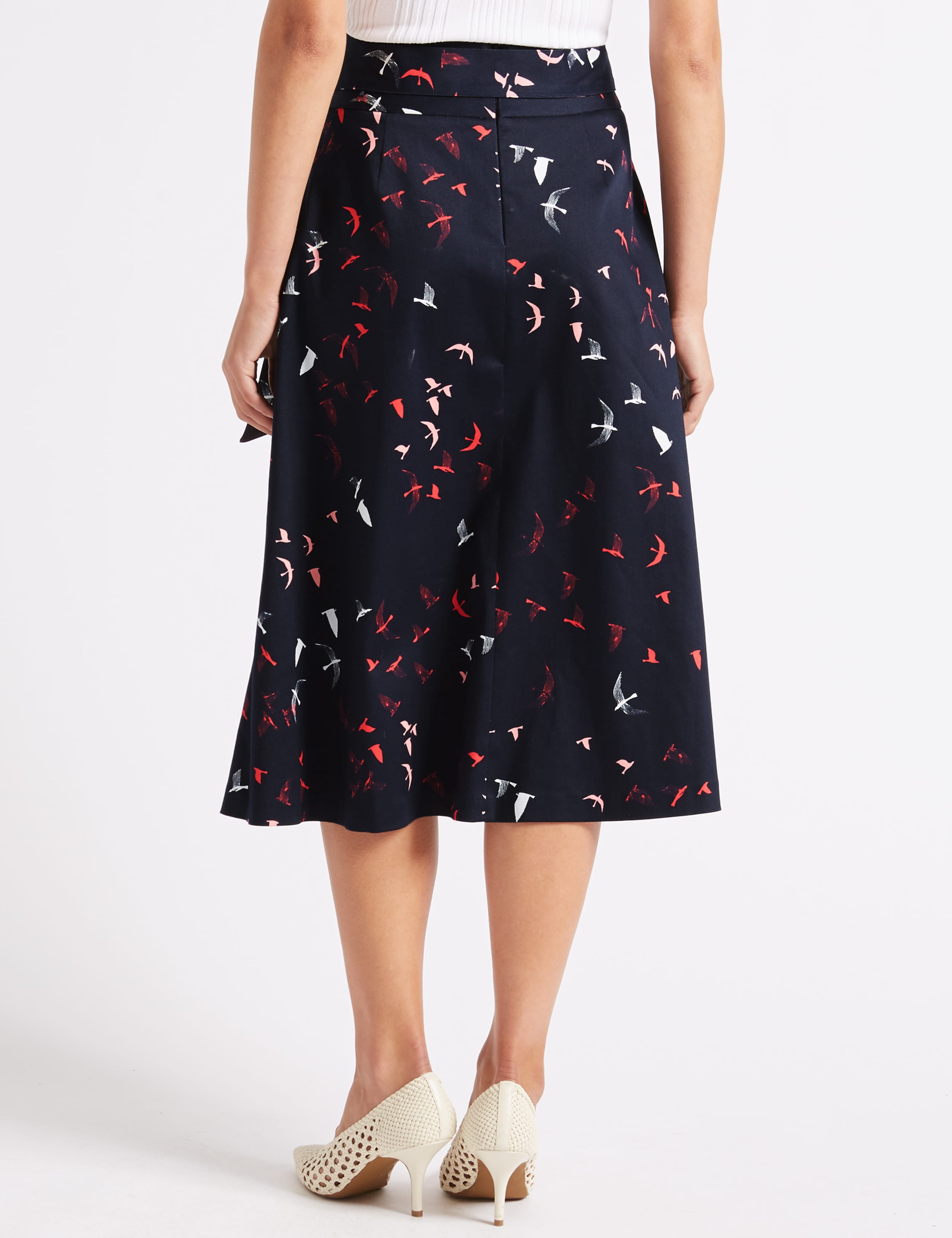 Cotton Rich Bird Print Full Midi Skirt 4 of 5