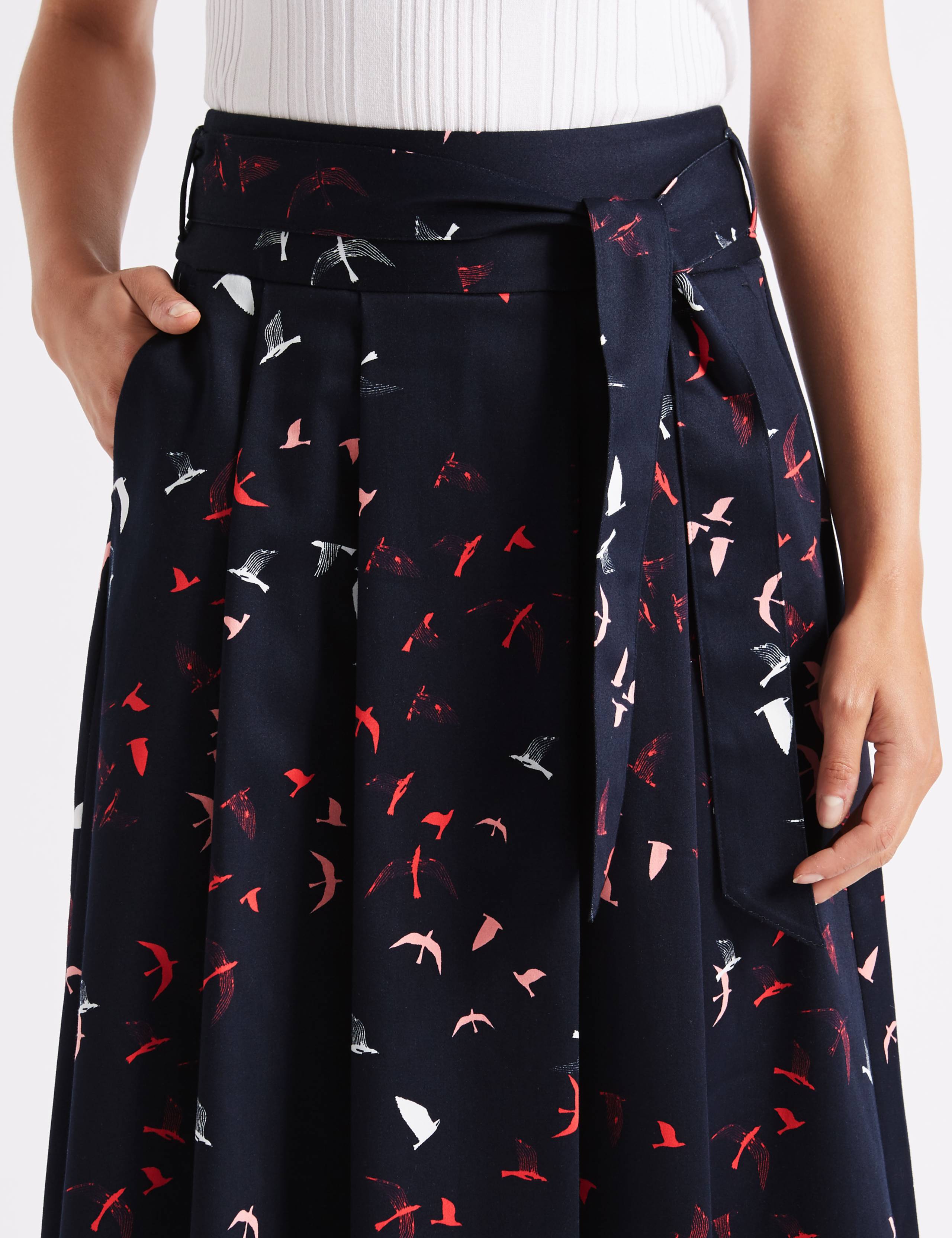 Cotton Rich Bird Print Full Midi Skirt 5 of 5