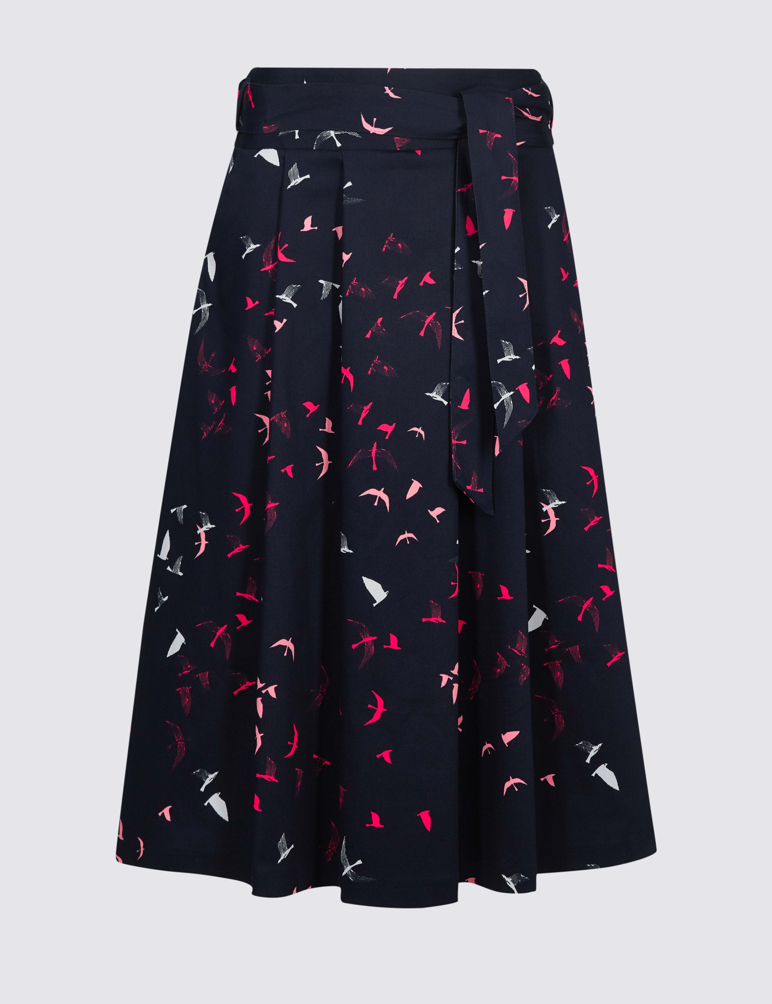 Cotton Rich Bird Print Full Midi Skirt 2 of 5