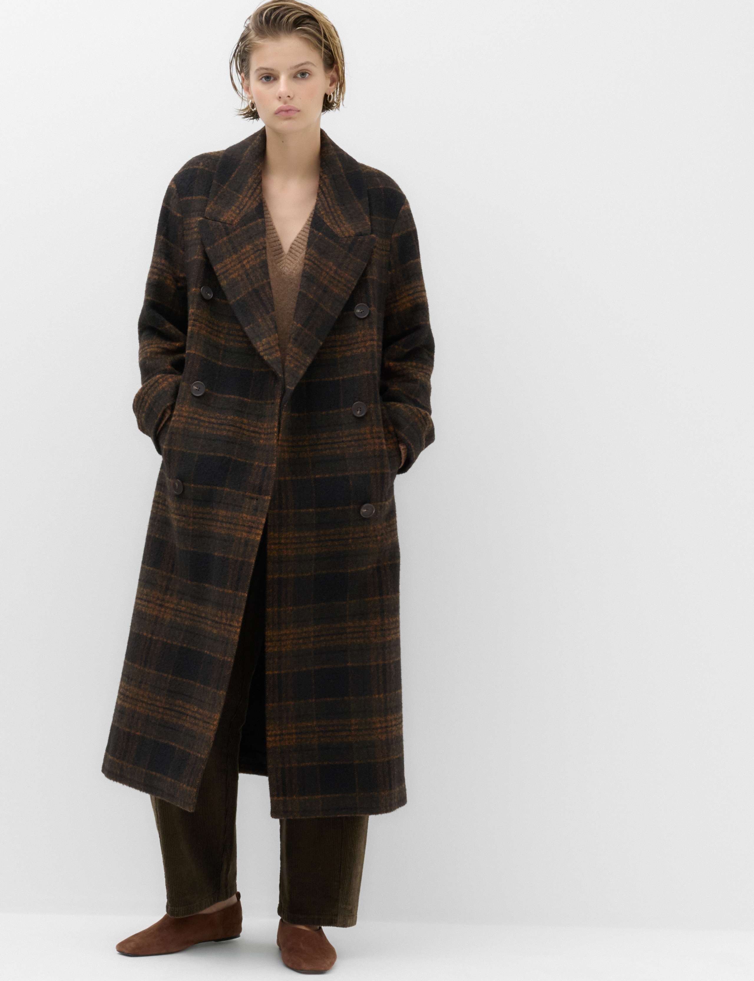 Checked Double Breasted Longline Coat 5 of 7